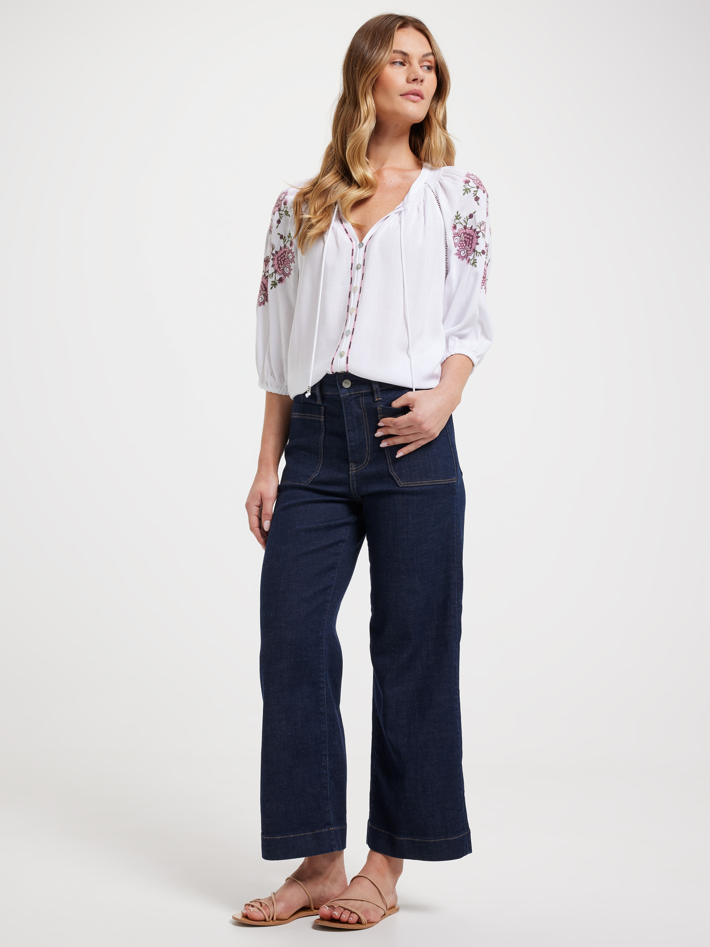 Celine Embroidery 3/4 Sleeve Blouse