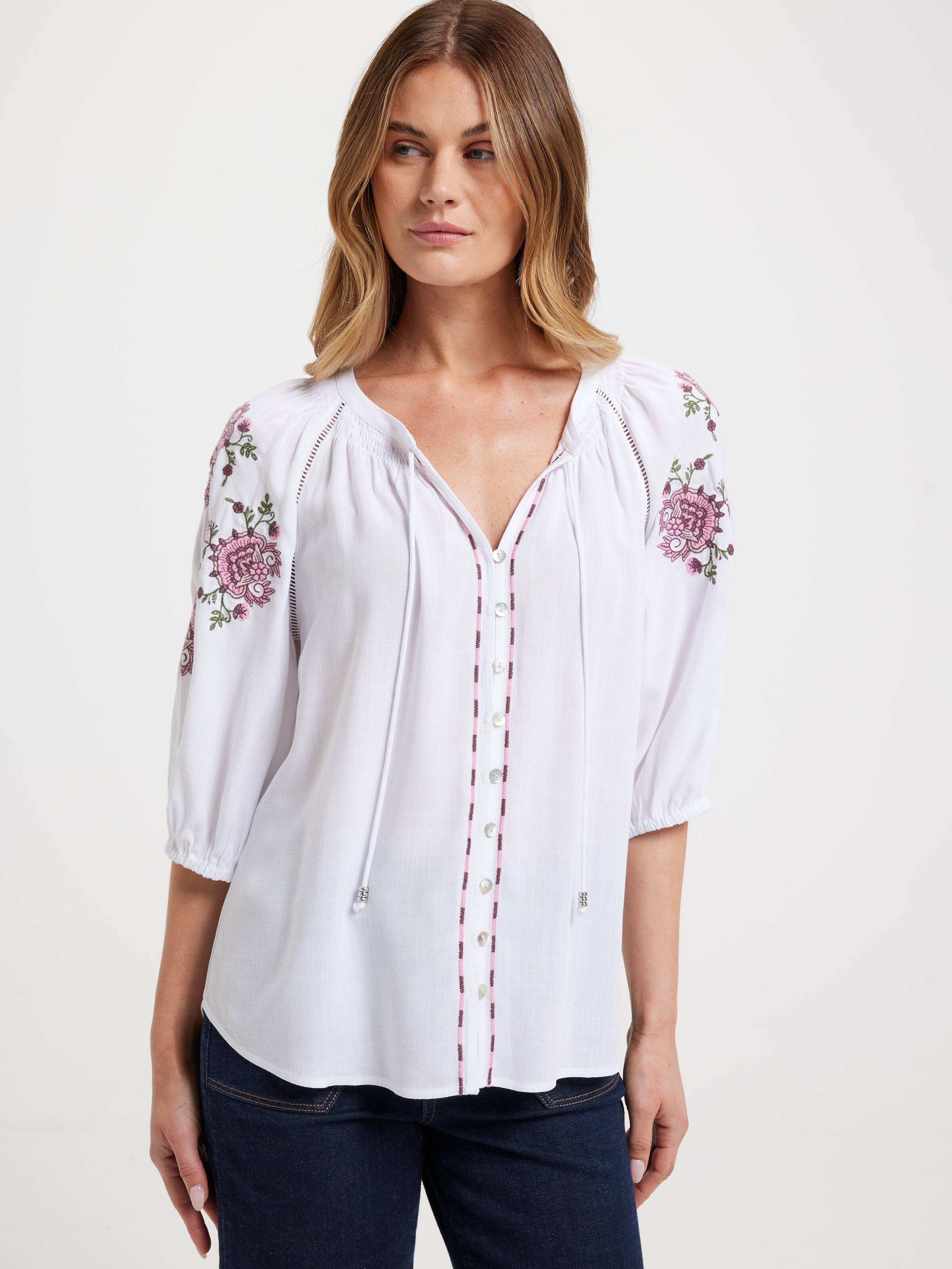 Celine Embroidery 3/4 Sleeve Blouse