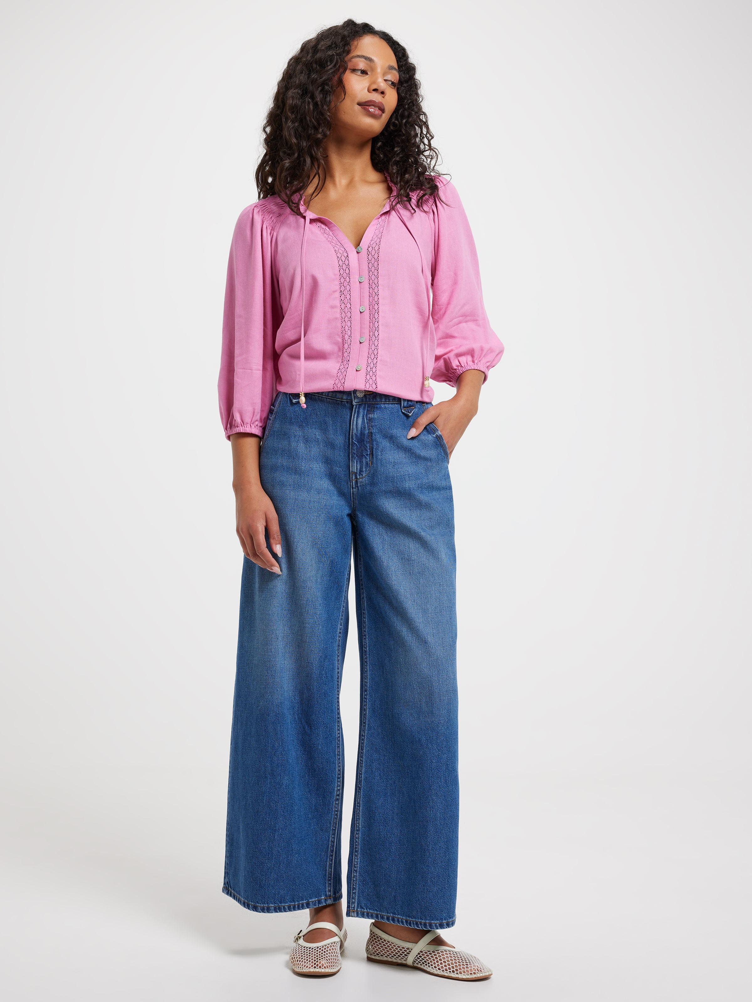 Luna Smock Shoulder 3/4 Sleeve Blouse