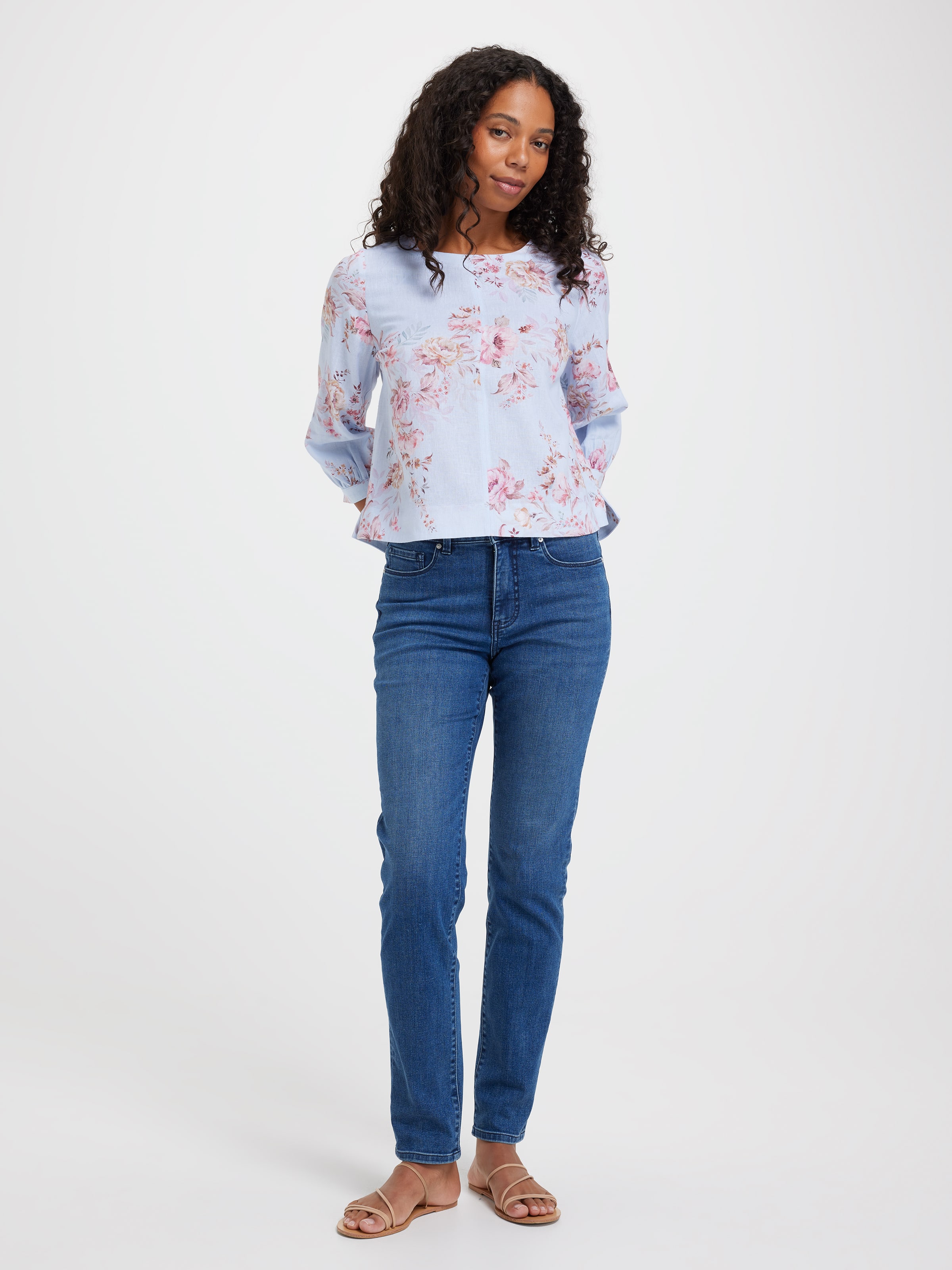 Libby 3/4 Sleeve Linen Blend Blouse