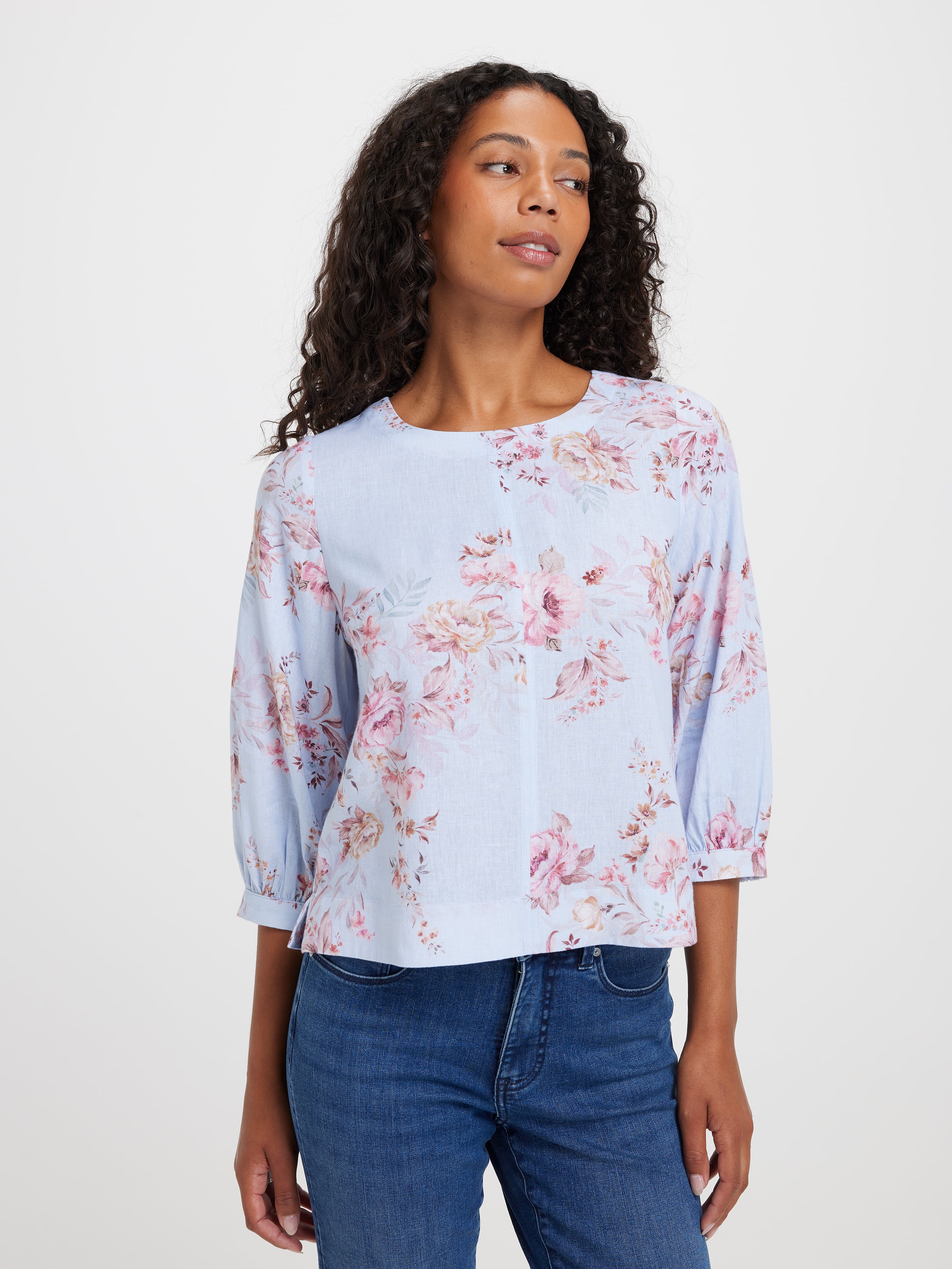 Libby 3/4 Sleeve Linen Blend Blouse
