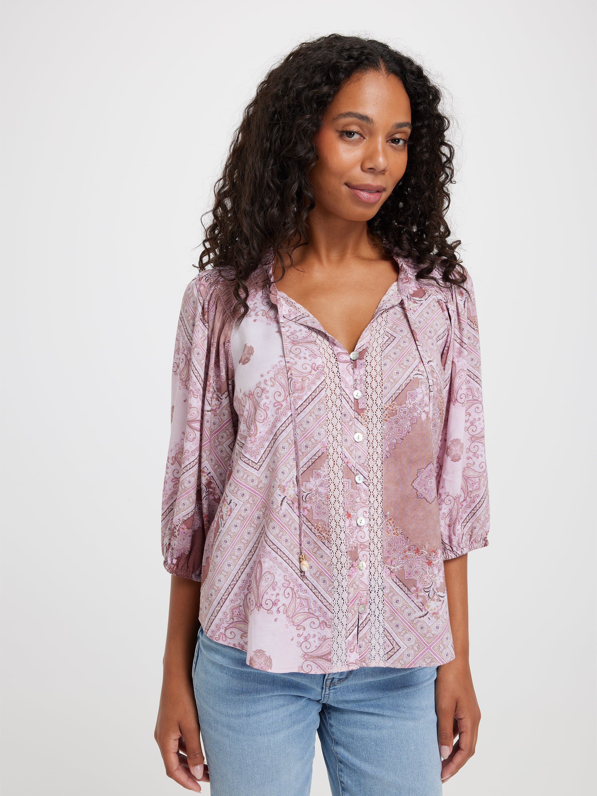 Luna Smock Shoulder 3/4 Sleeve Blouse