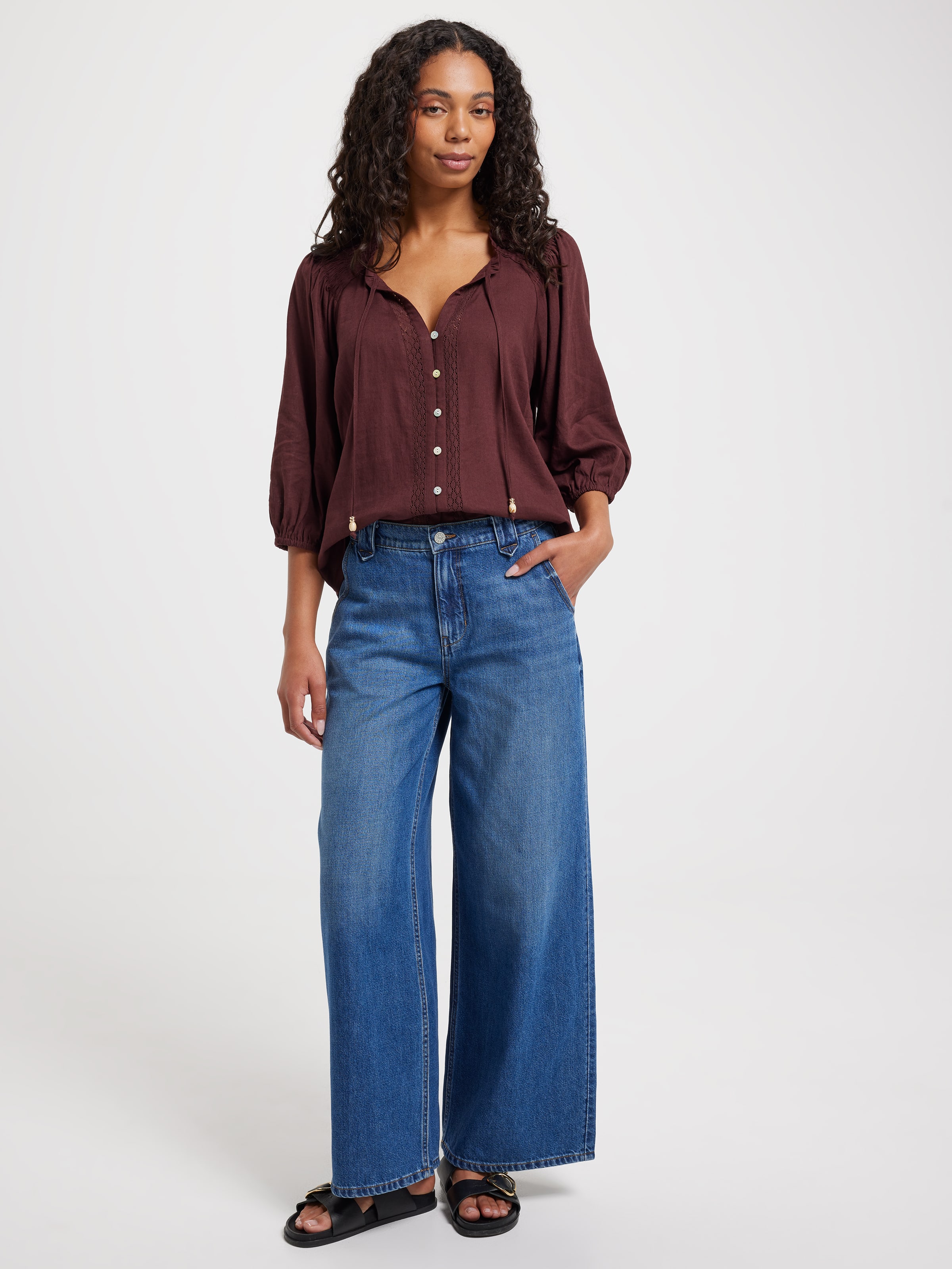 Luna Smock Shoulder 3/4 Sleeve Blouse