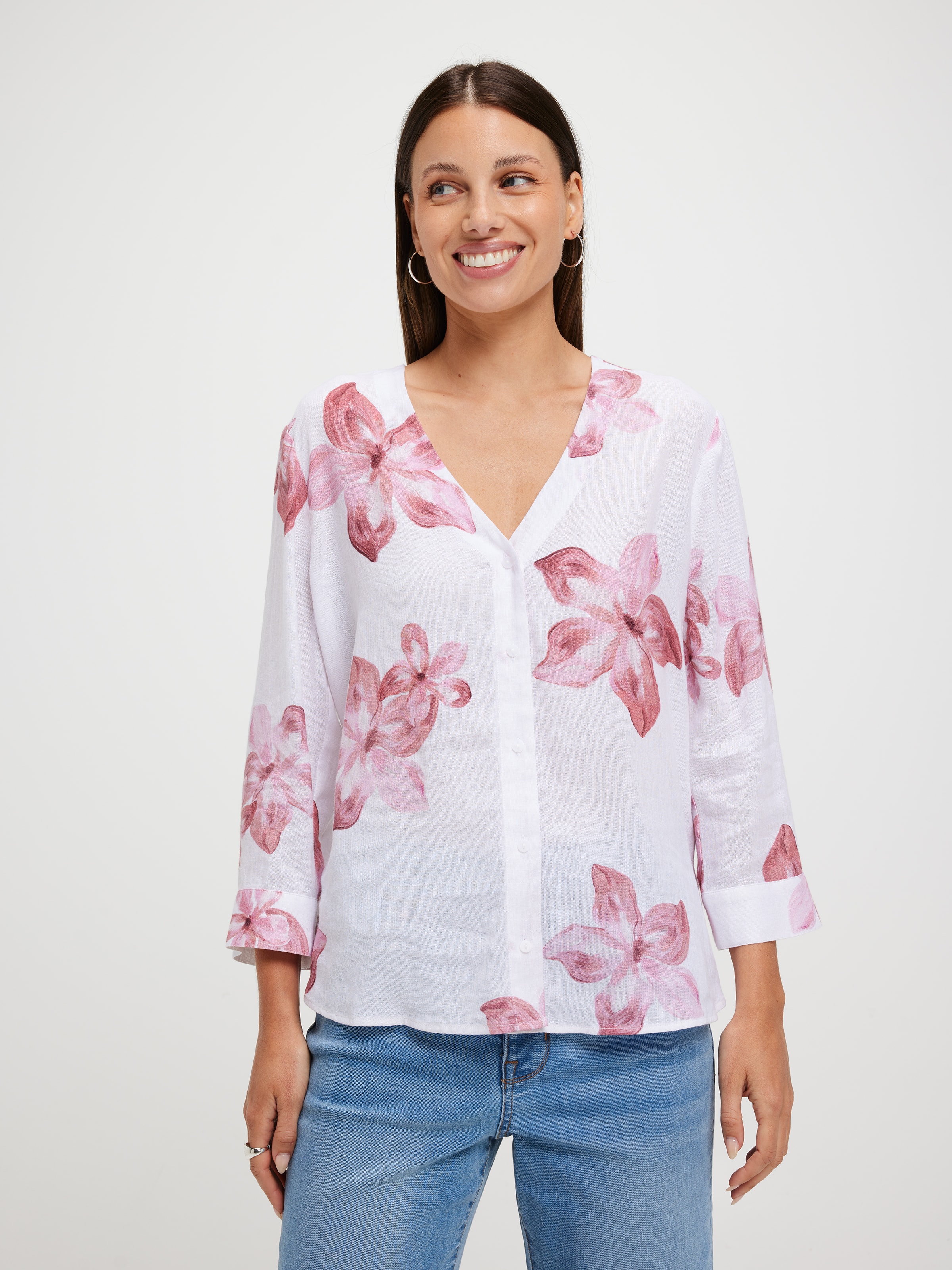 Gabby Notch Neck 3/4 Sleeve Shirt