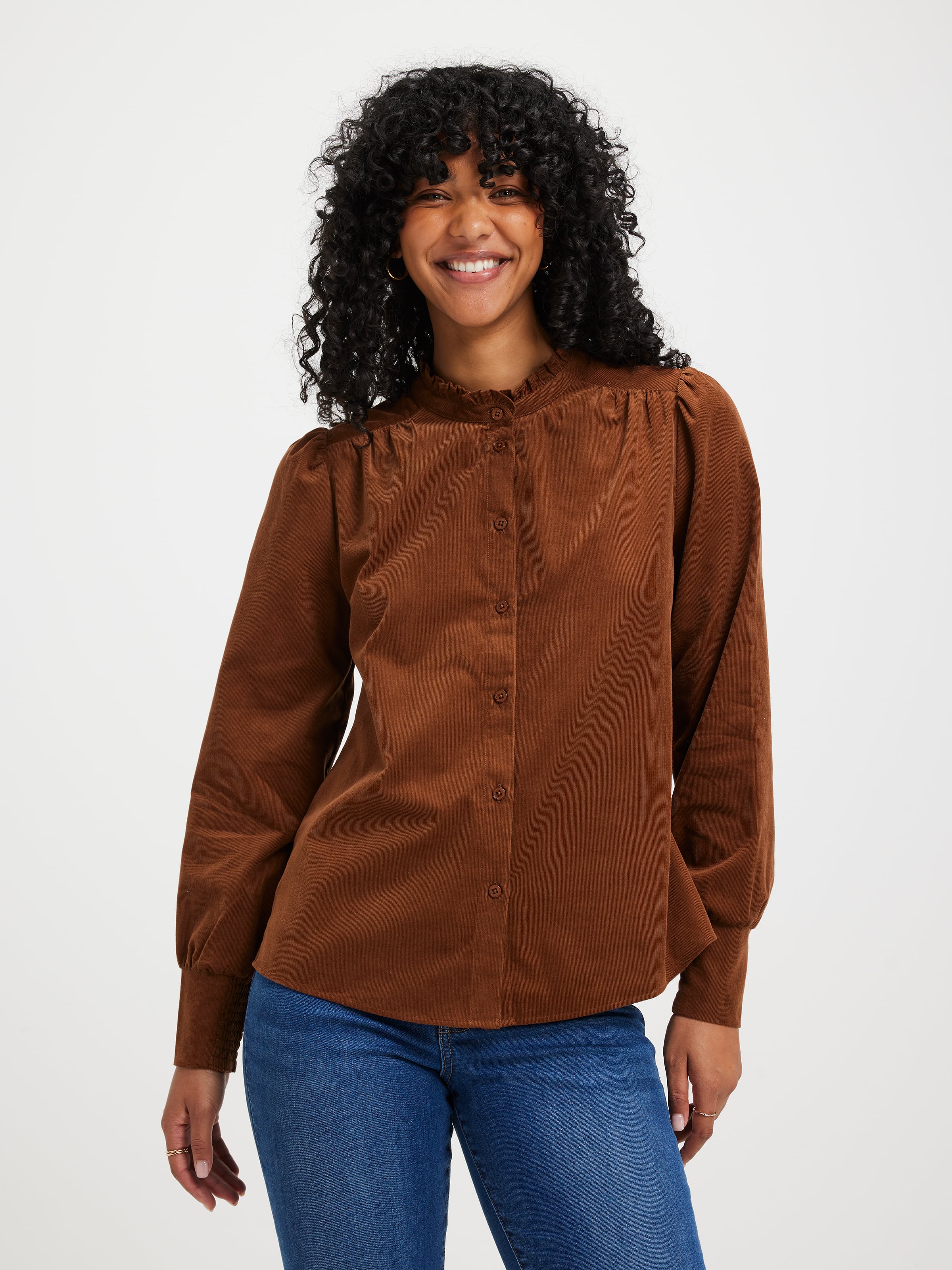 Heidi Cord Ruffle Trim Blouse - Just Jeans Online