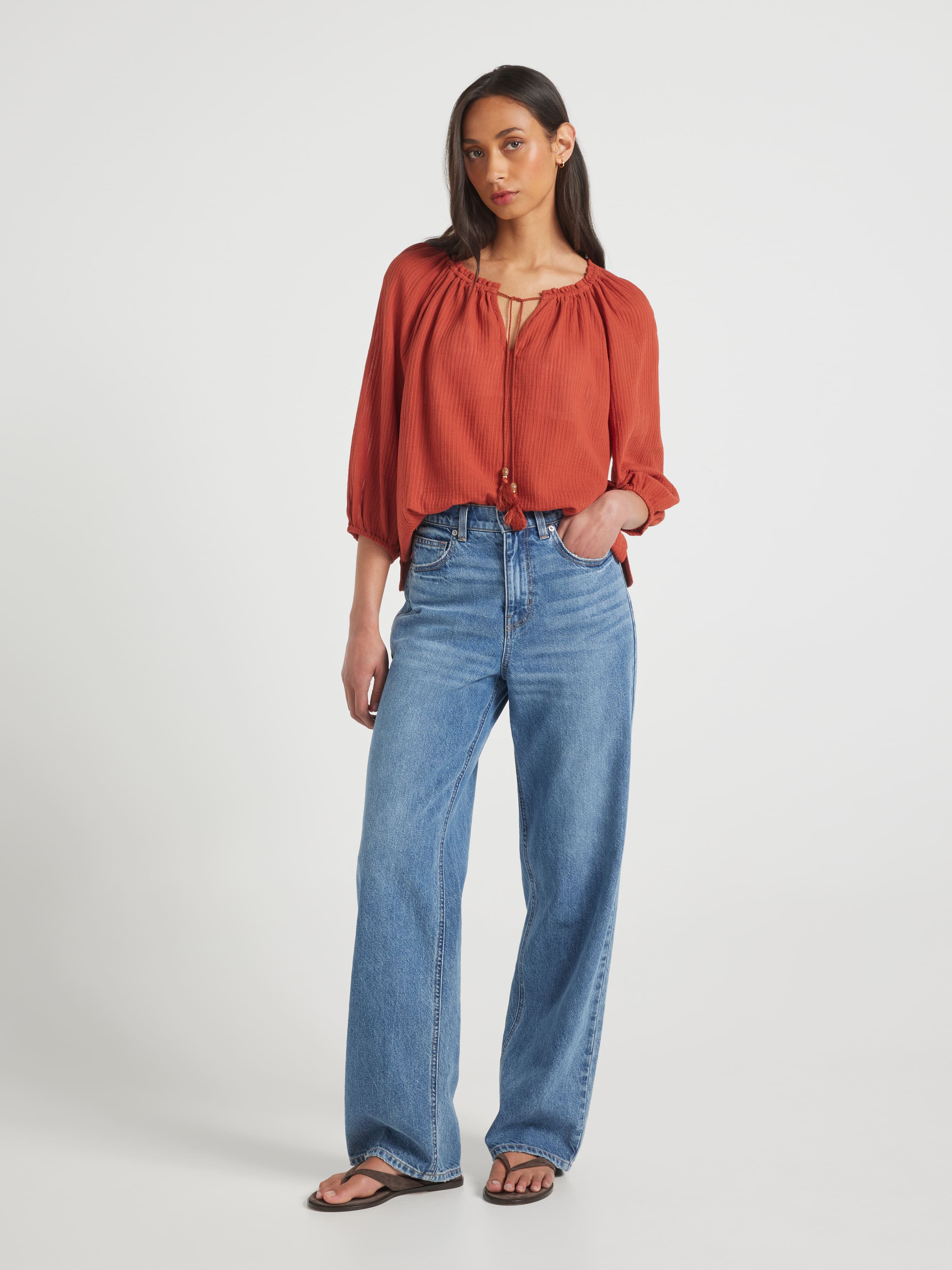 Andy 3/4 Sleeve Tie Front Top