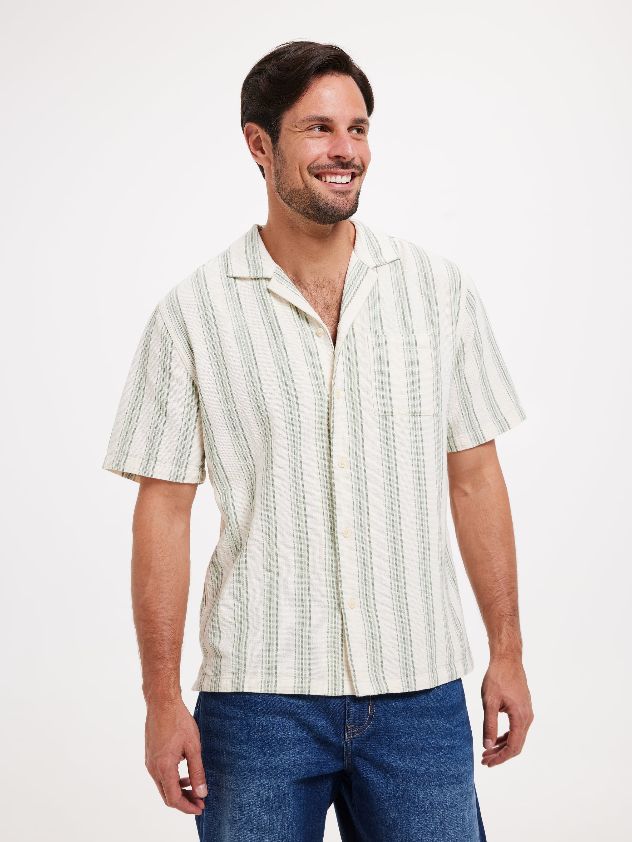 Textured Stripe Revere Shirt