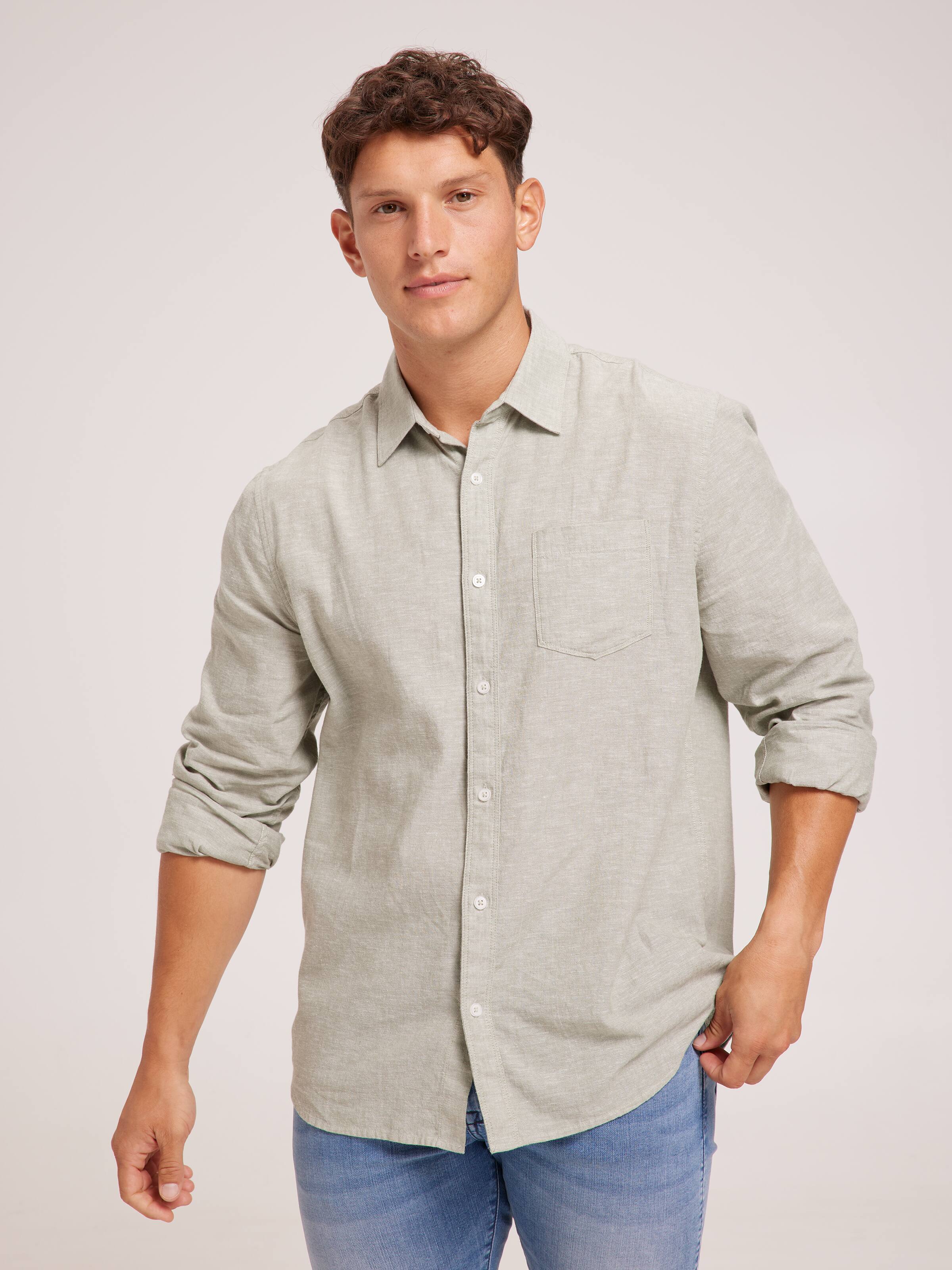 Buy Light Grey Linen Blend Shirt for Men Online in India -Beyoung