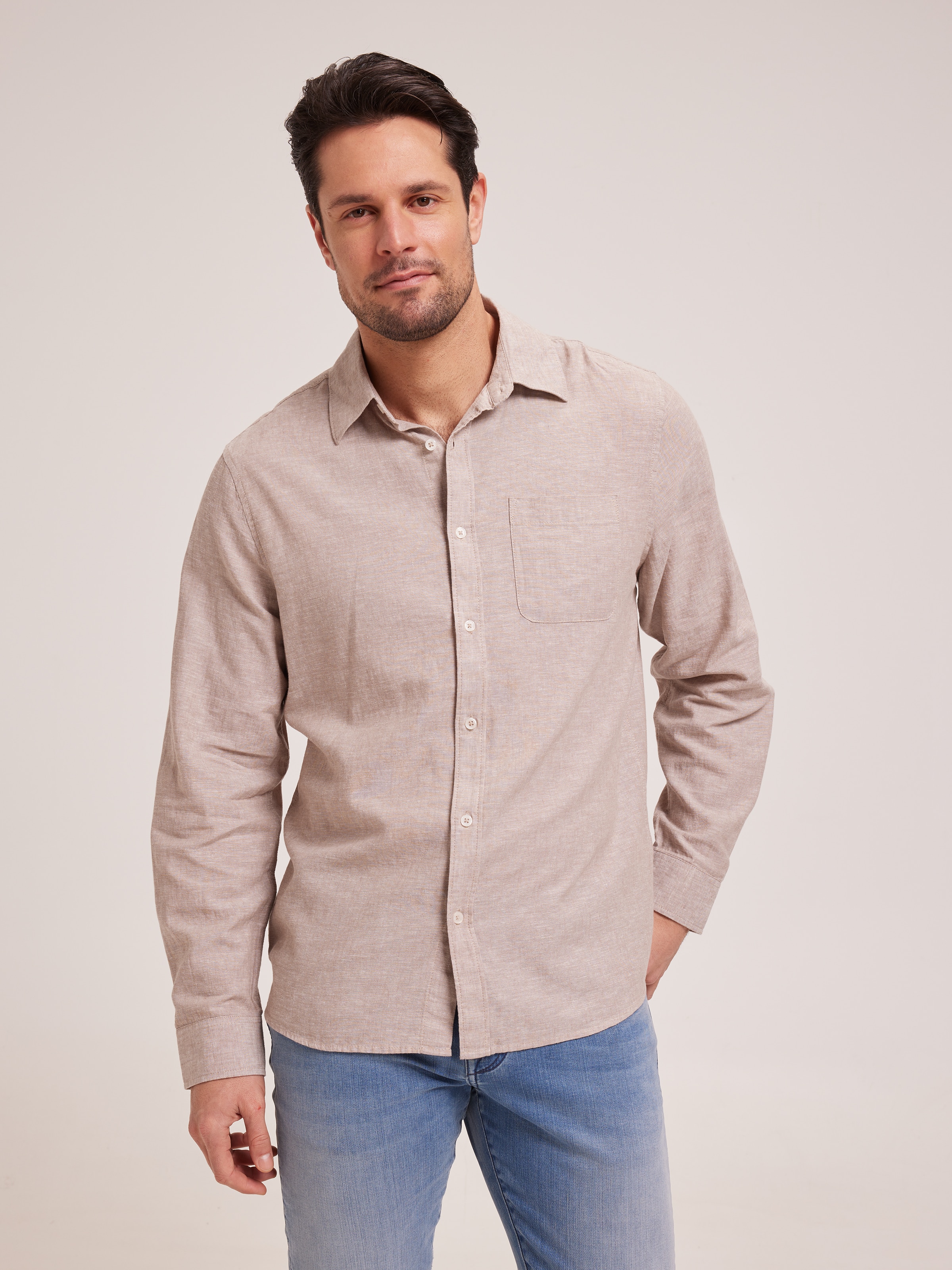 Long Sleeve Linen Blend Shirt