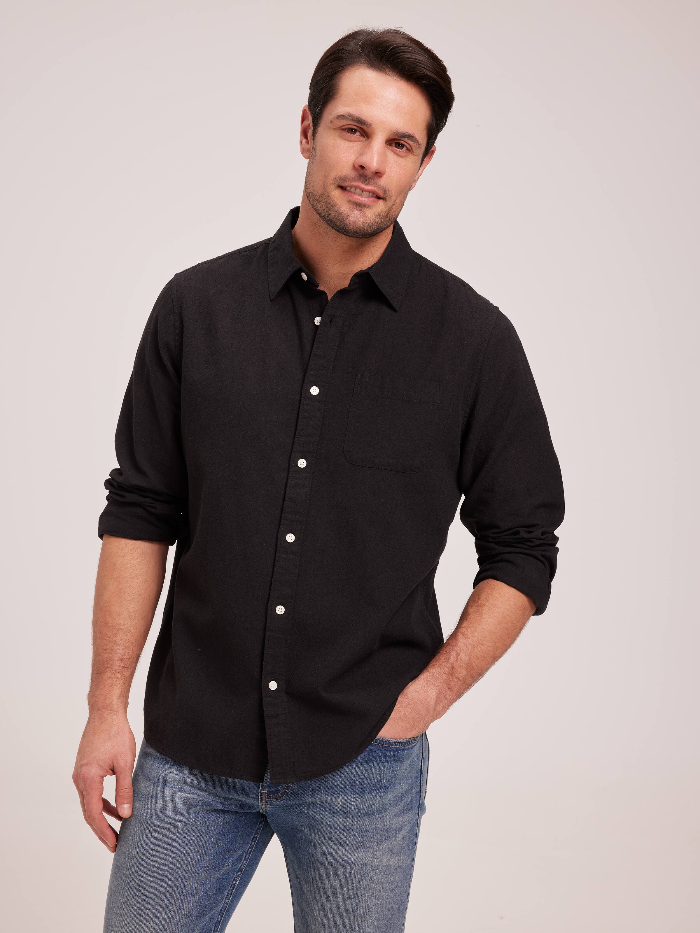 Long Sleeve Linen Blend Plain Shirt