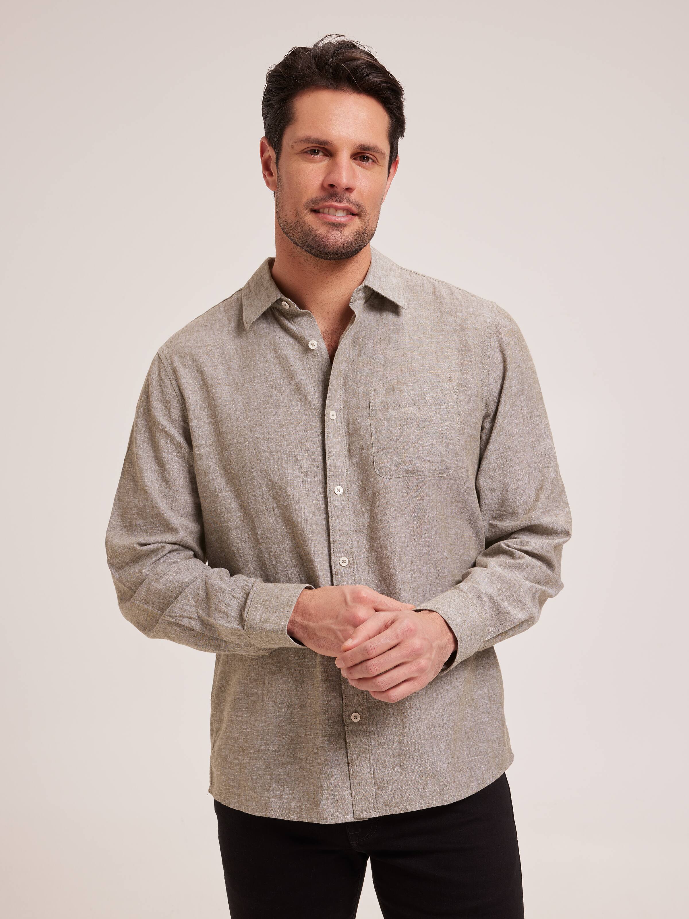 Long Sleeve Linen Blend Shirt