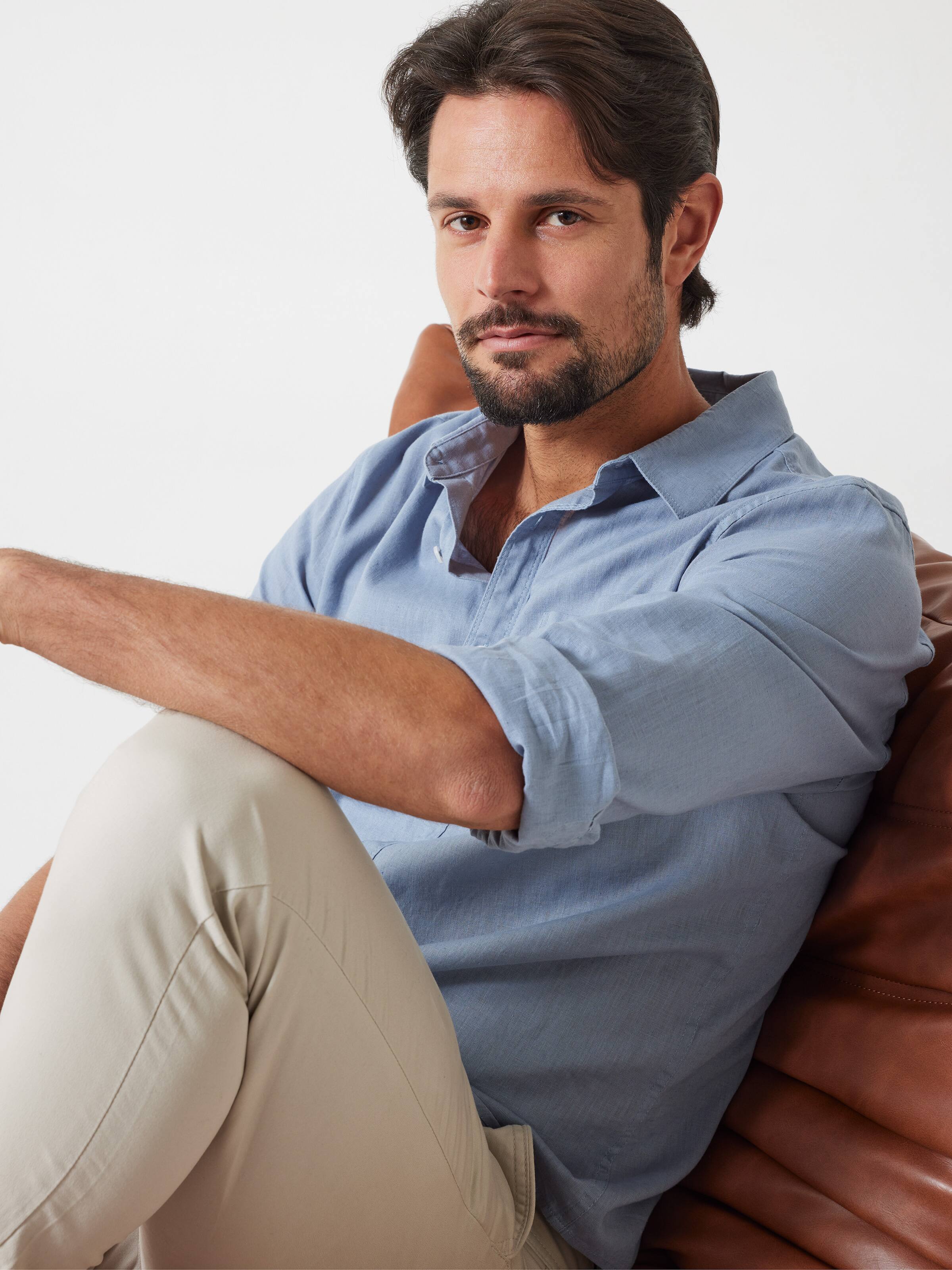 Long Sleeve Linen Blend Plain Shirt