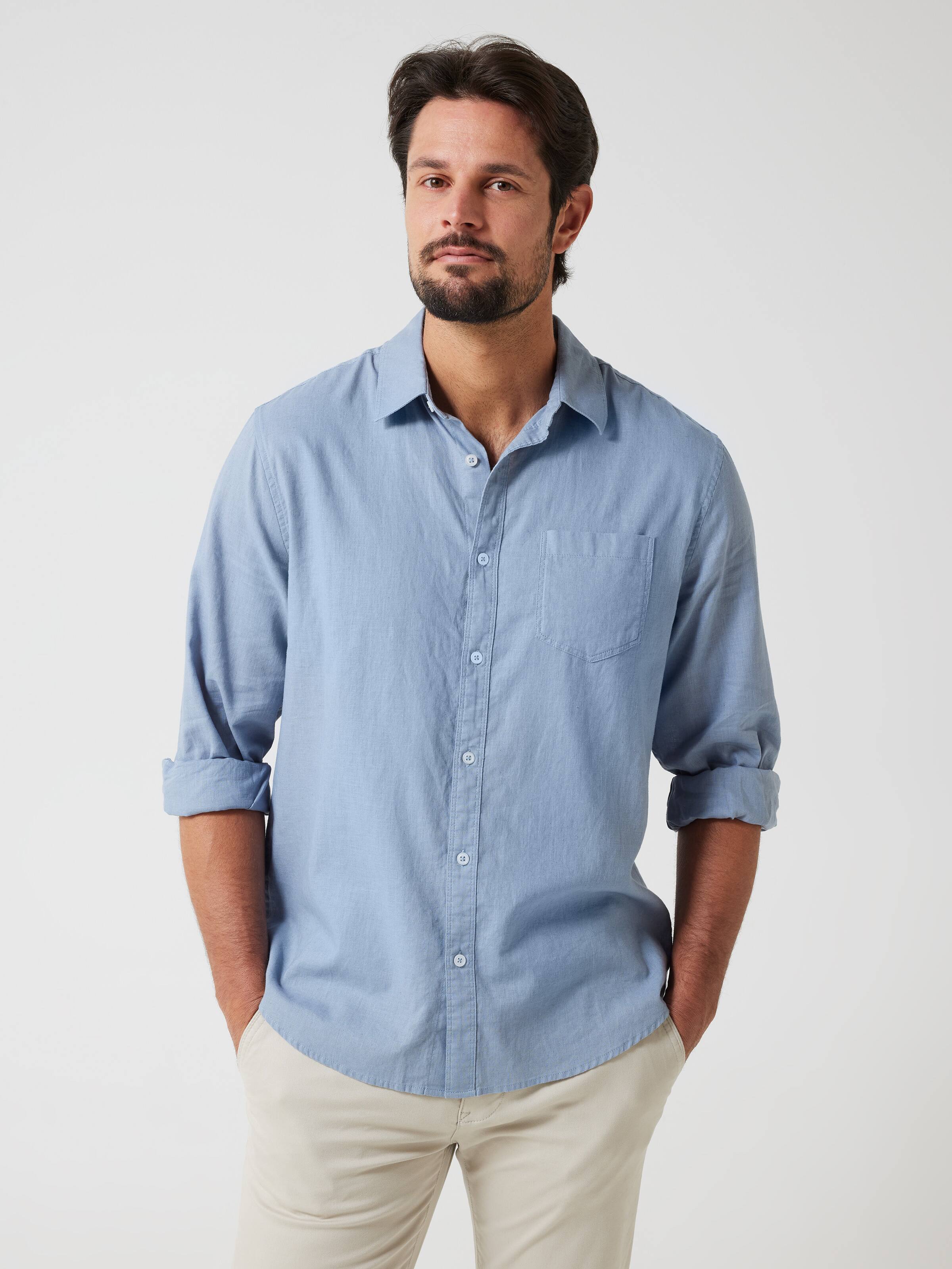 Long Sleeve Linen Blend Plain Shirt