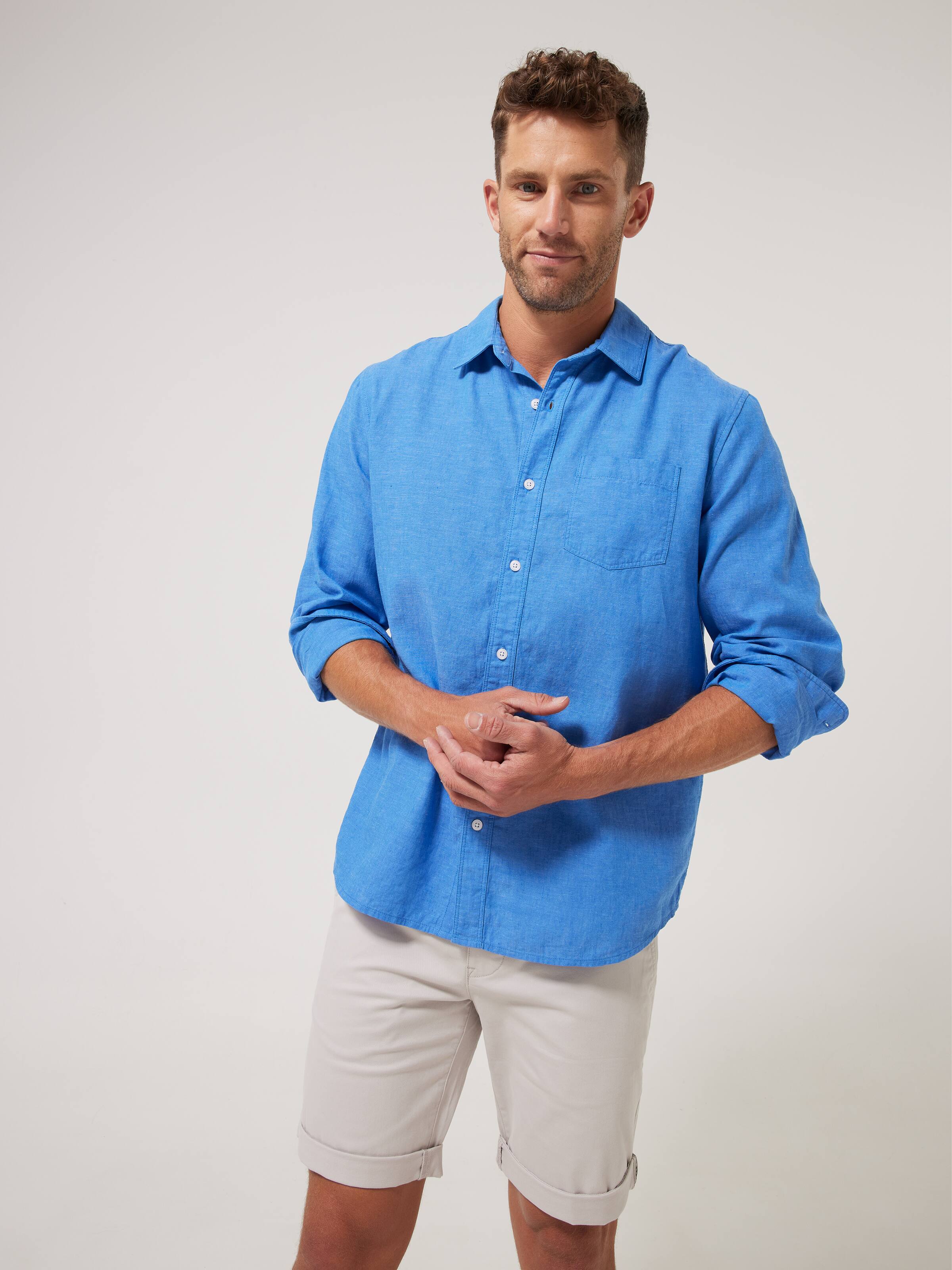 Long Sleeve Linen Blend Plain Shirt