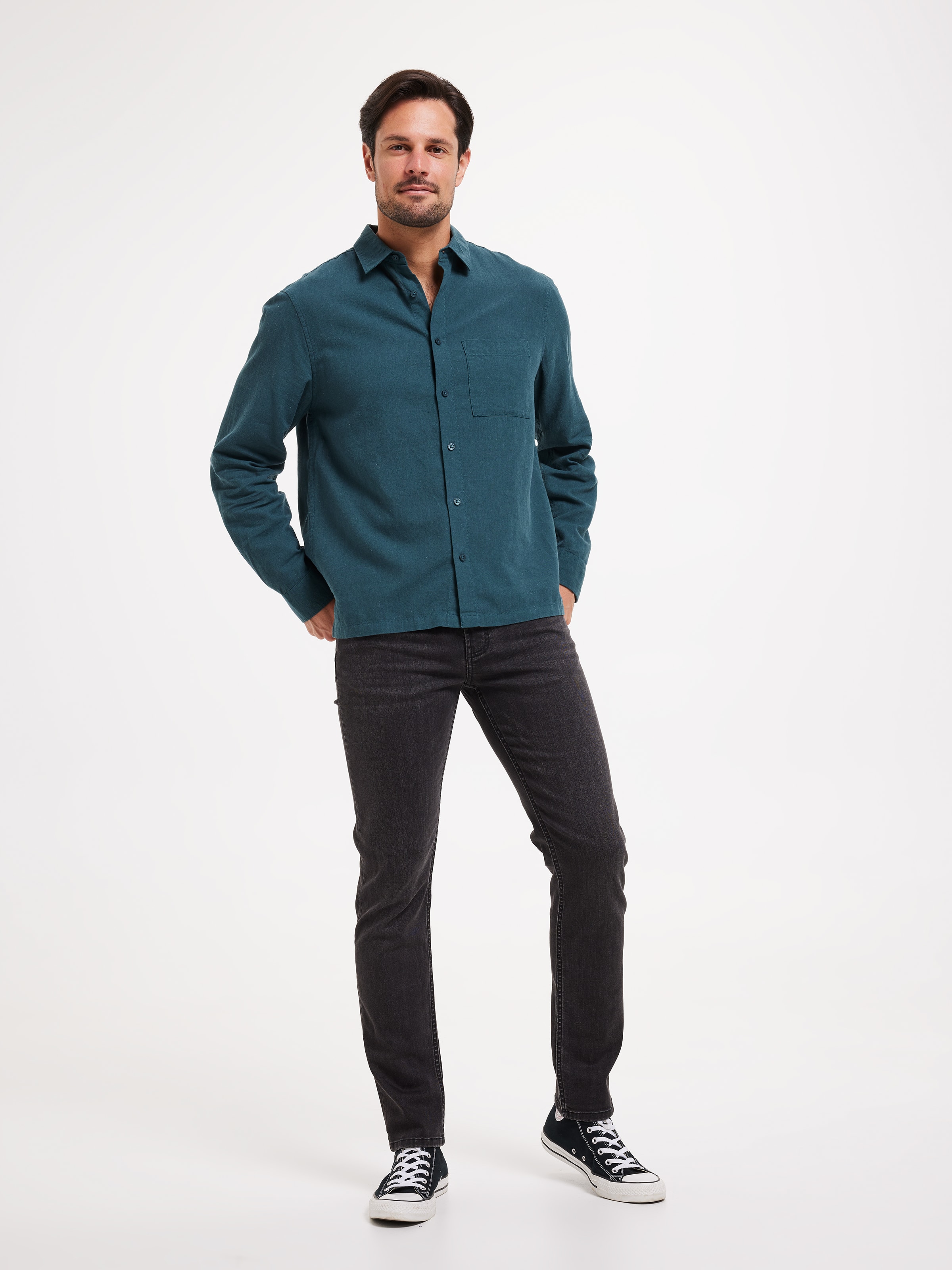 Long Sleeve Linen Blend Shirt