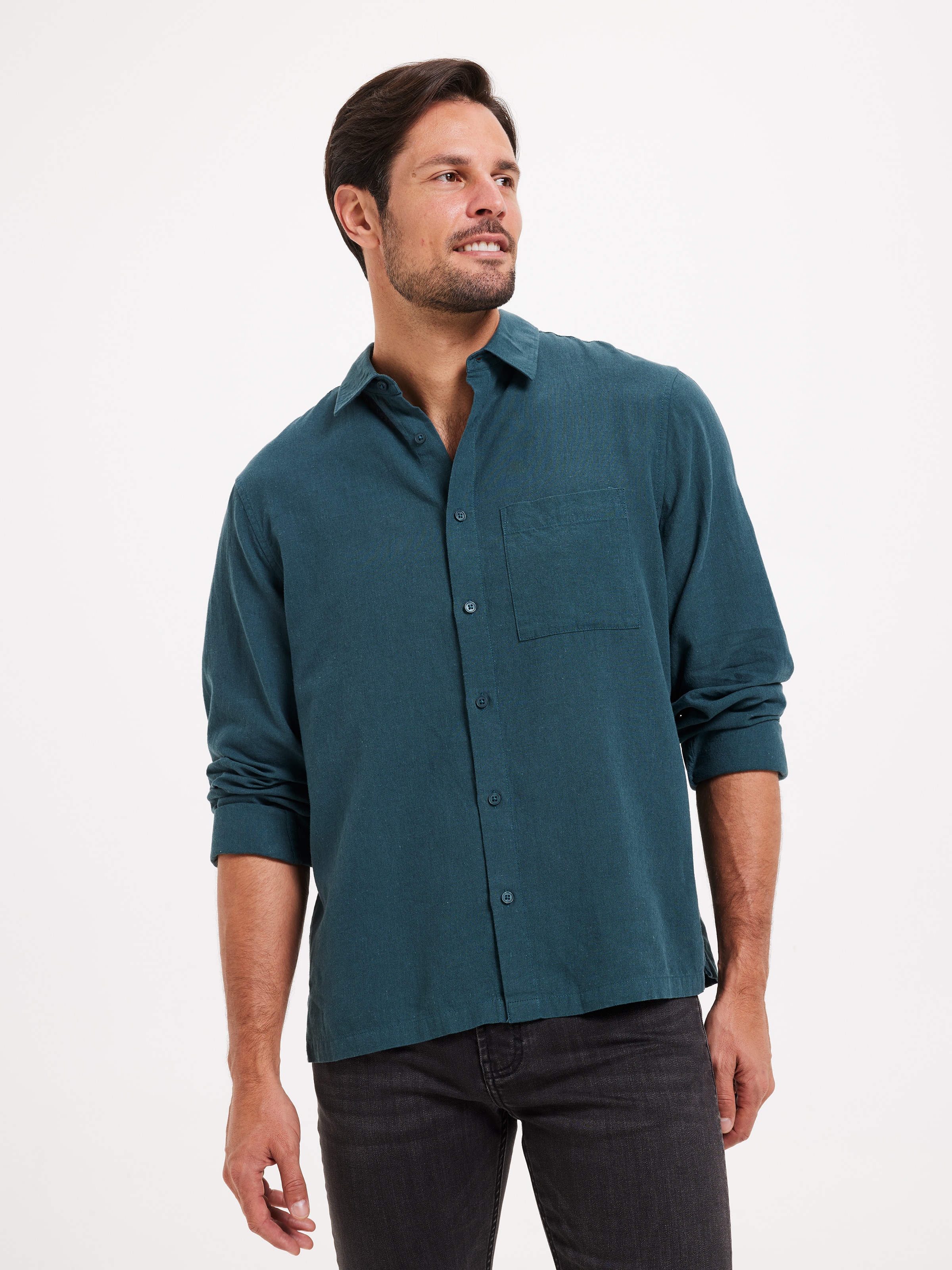 Long Sleeve Linen Blend Shirt