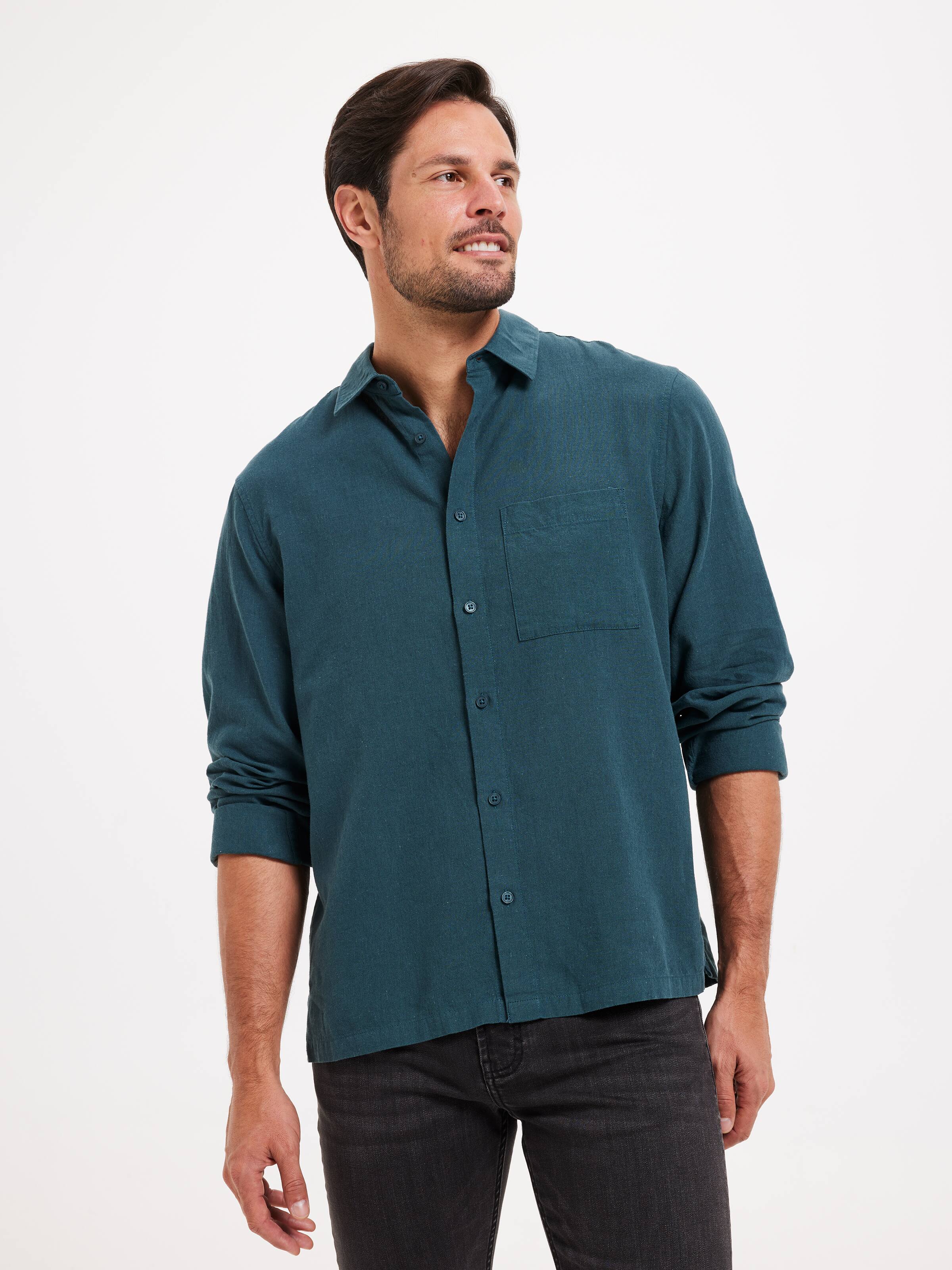 Long Sleeve Linen Blend Shirt