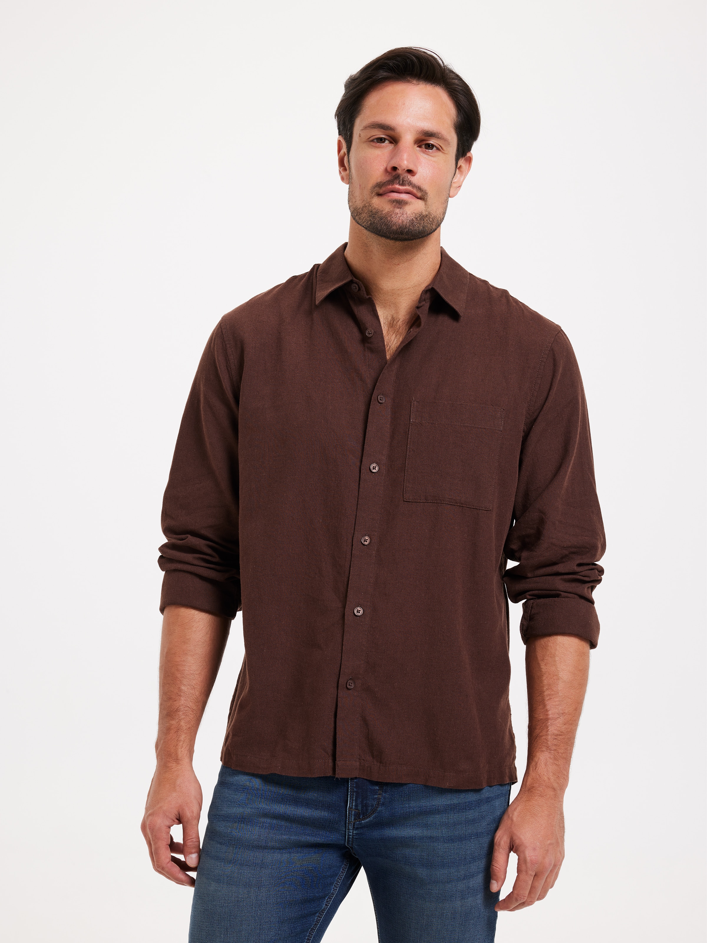 Long Sleeve Linen Blend Shirt