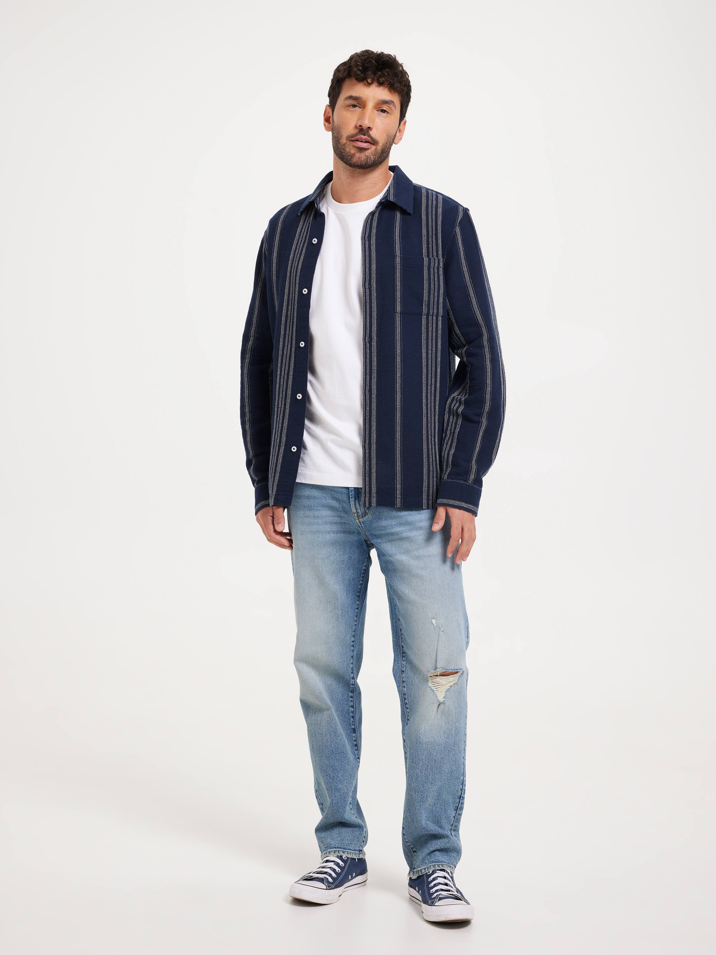 Long Sleeve Textured Stripe Shirt