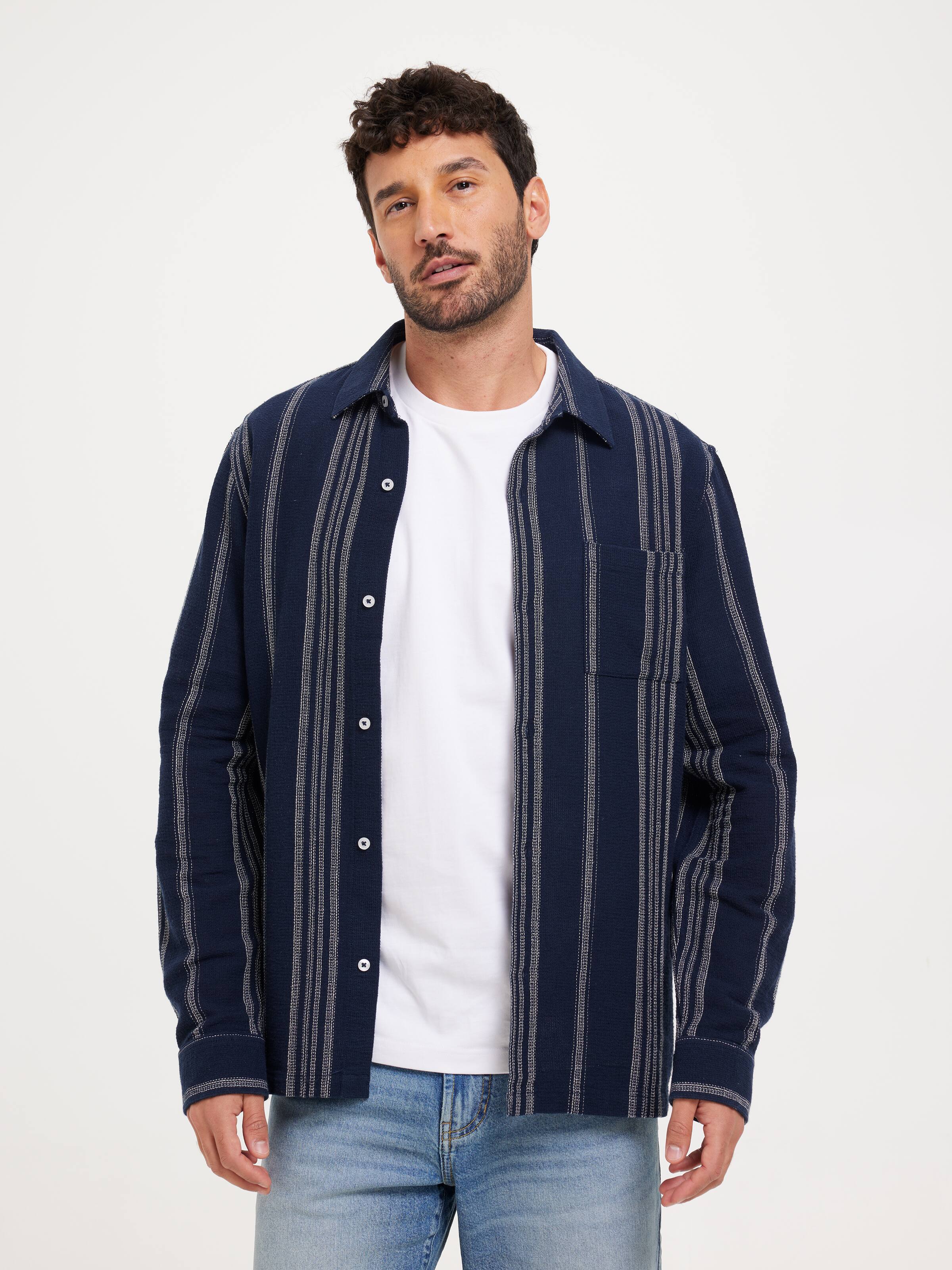 Long Sleeve Textured Stripe Shirt