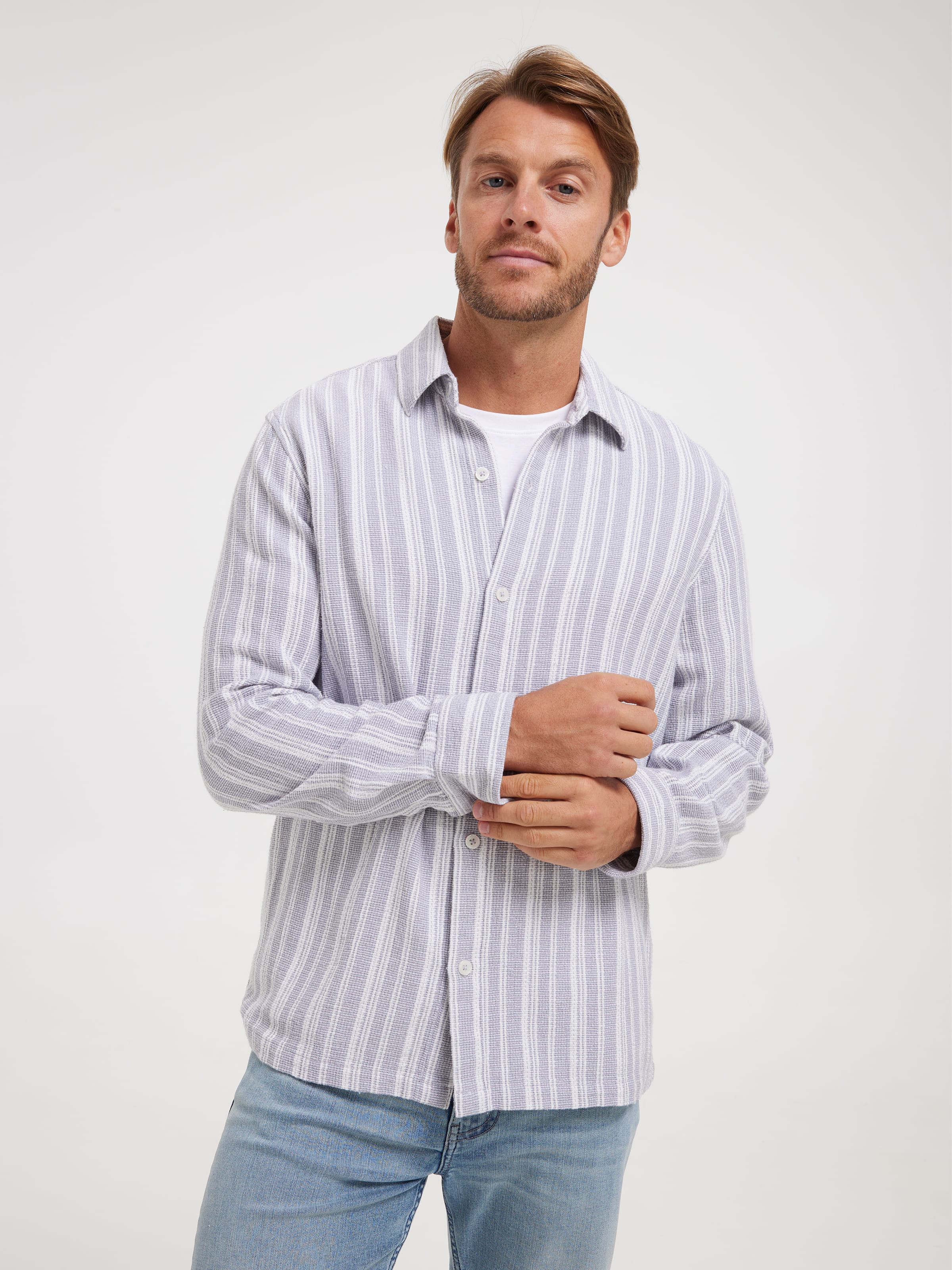 Long Sleeve Textured Stripe Shirt