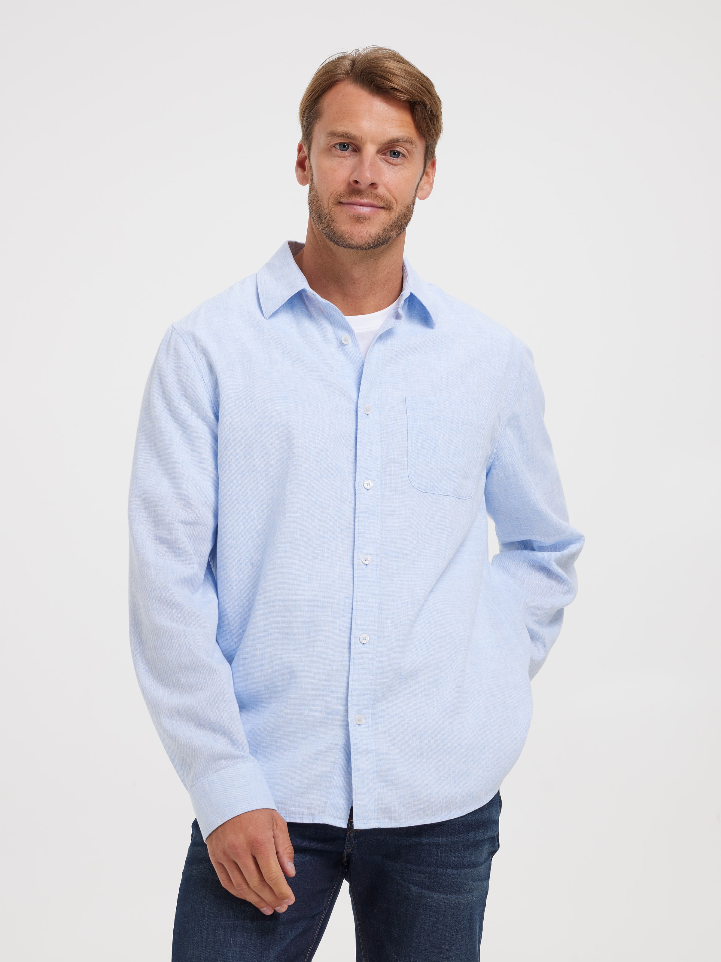 Long Sleeve Linen Blend Shirt
