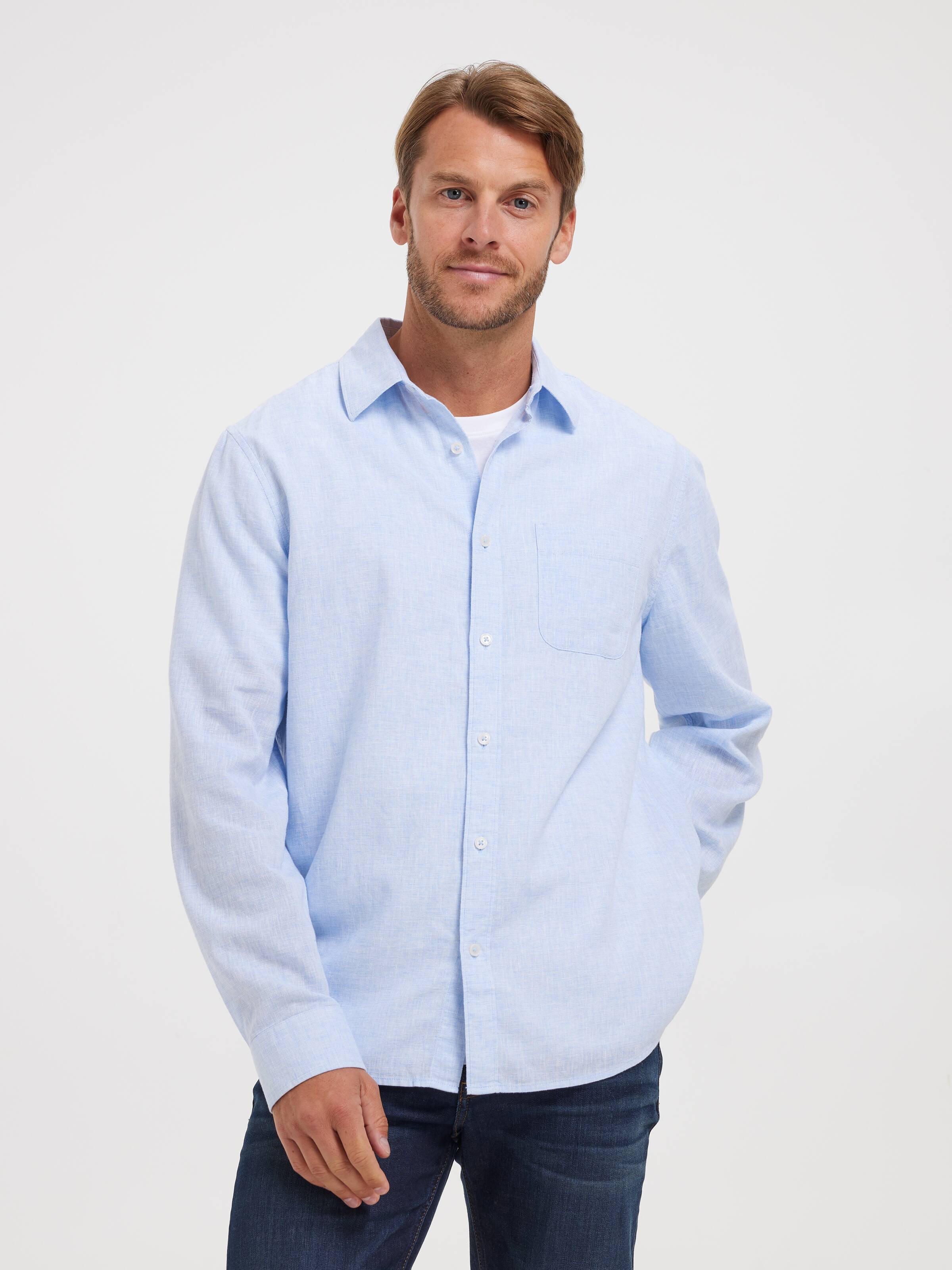 Long Sleeve Linen Blend Shirt