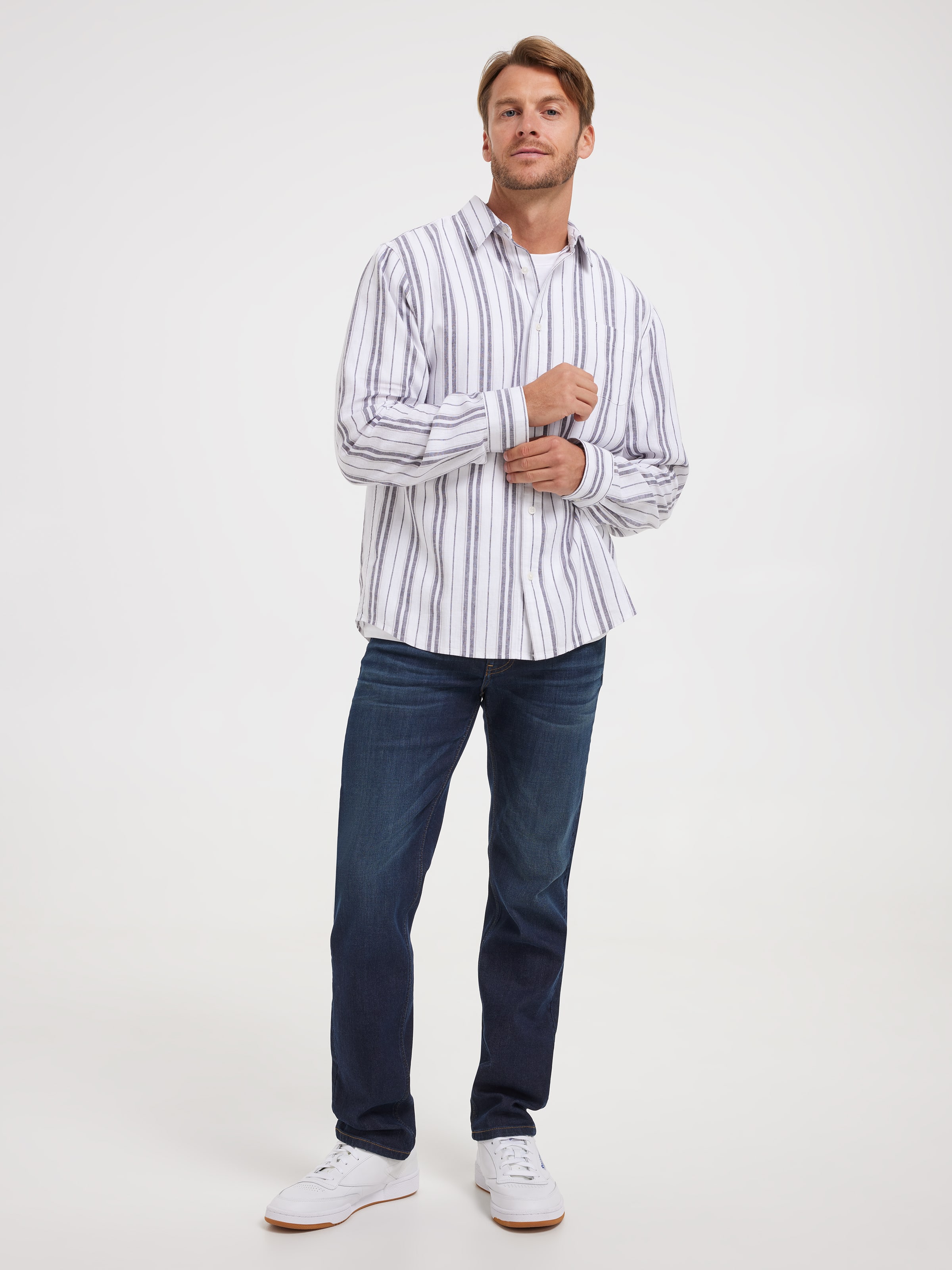 Long Sleeve Linen Blend Stripe Shirt