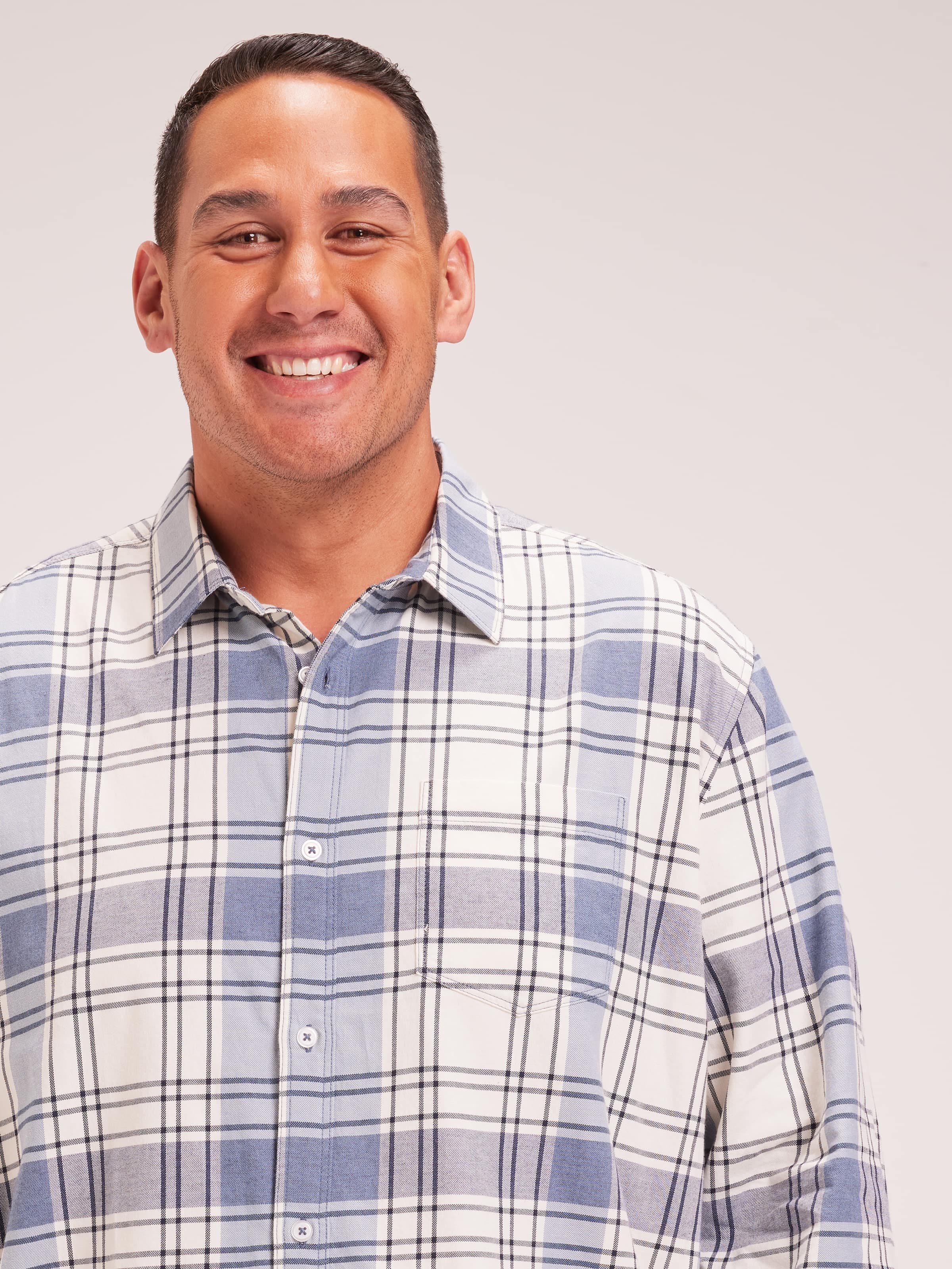 Extended Long Sleeve Twill Check Shirt