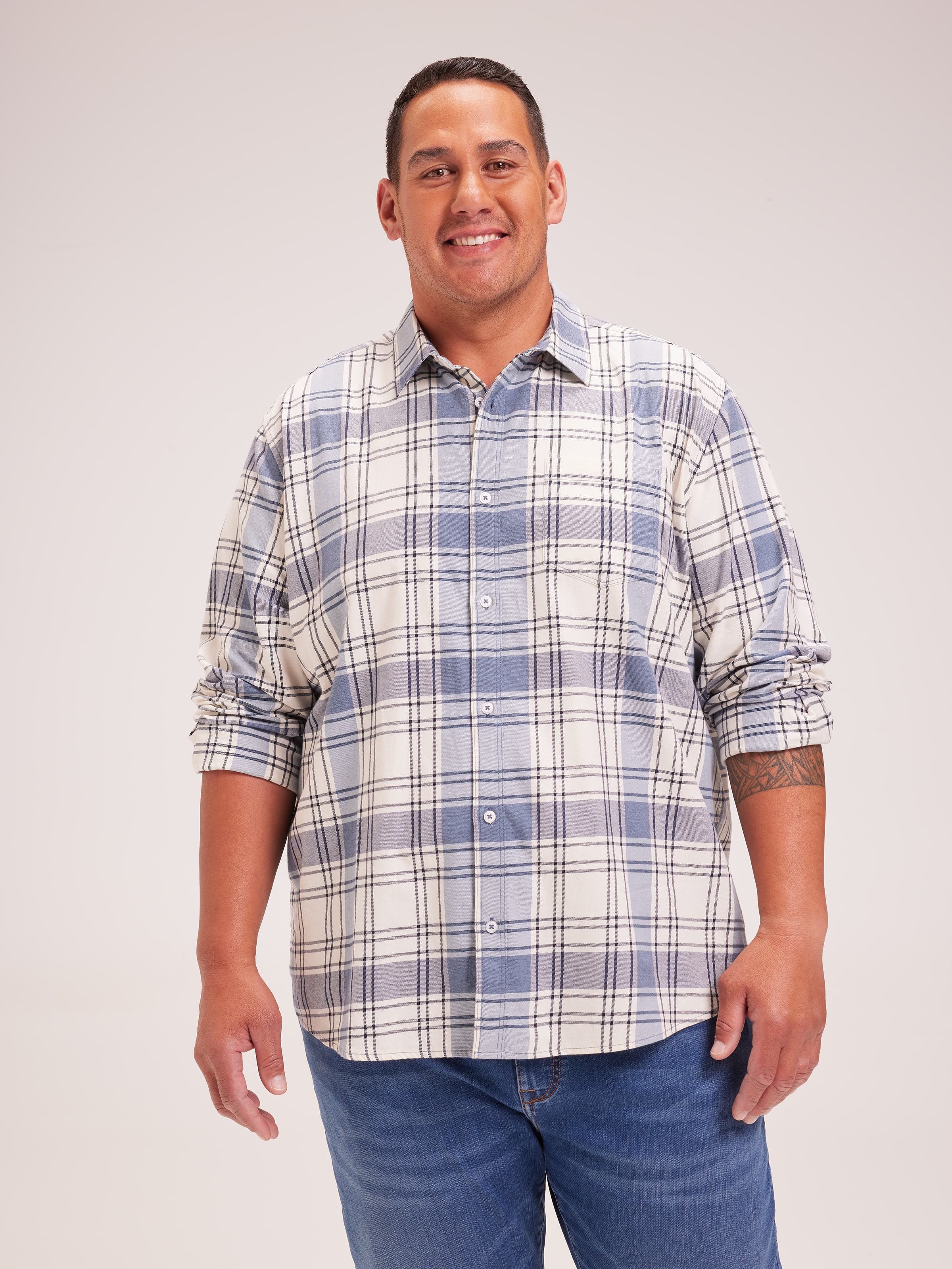 Extended Long Sleeve Twill Check Shirt