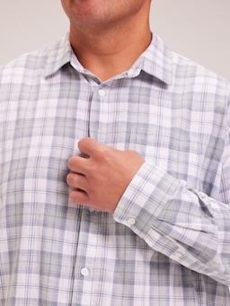 Extended Long Sleeve Linen Blend Check Shirt