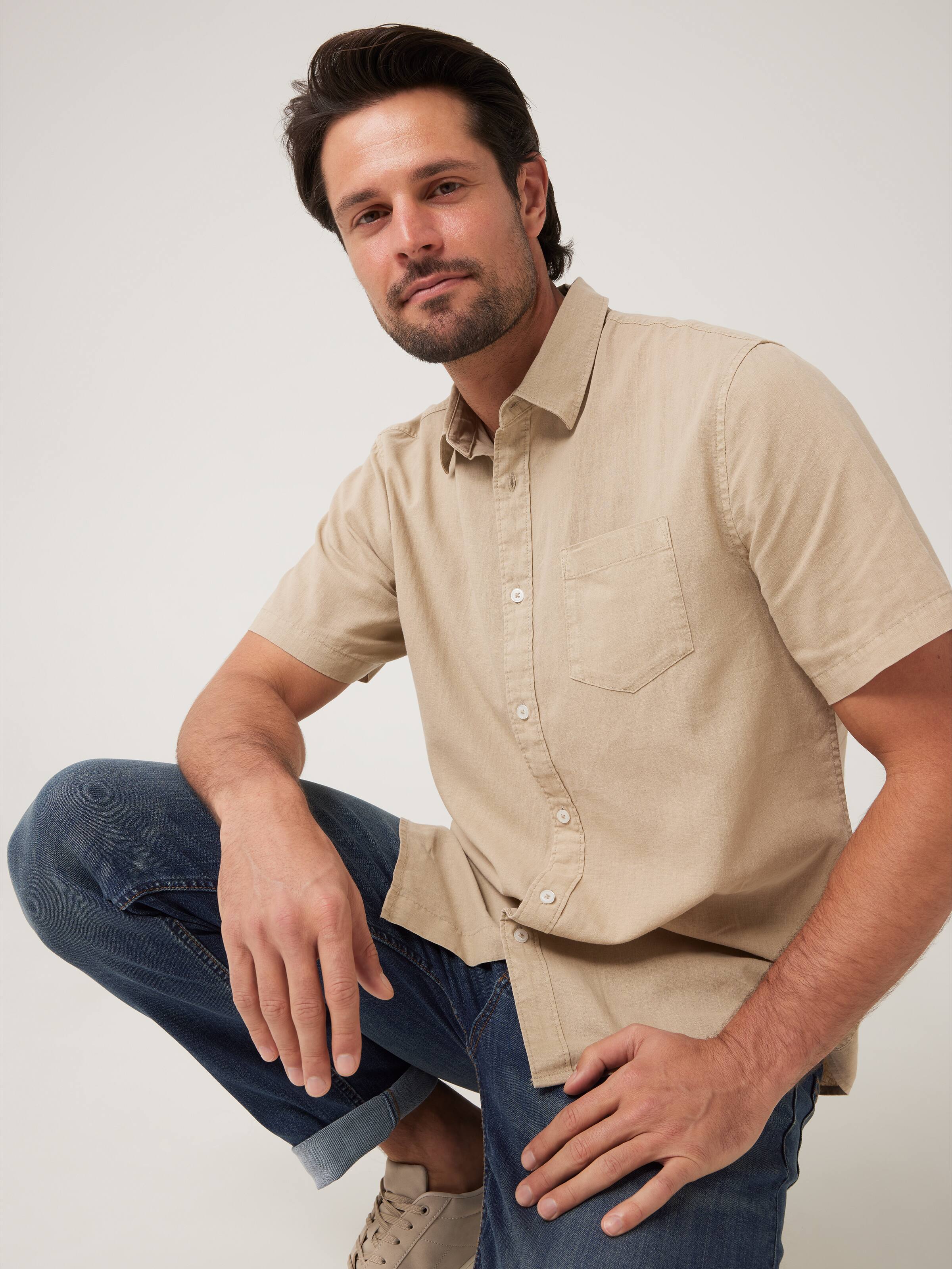 Short Sleeve Linen Blend Vintage Plain Shirt