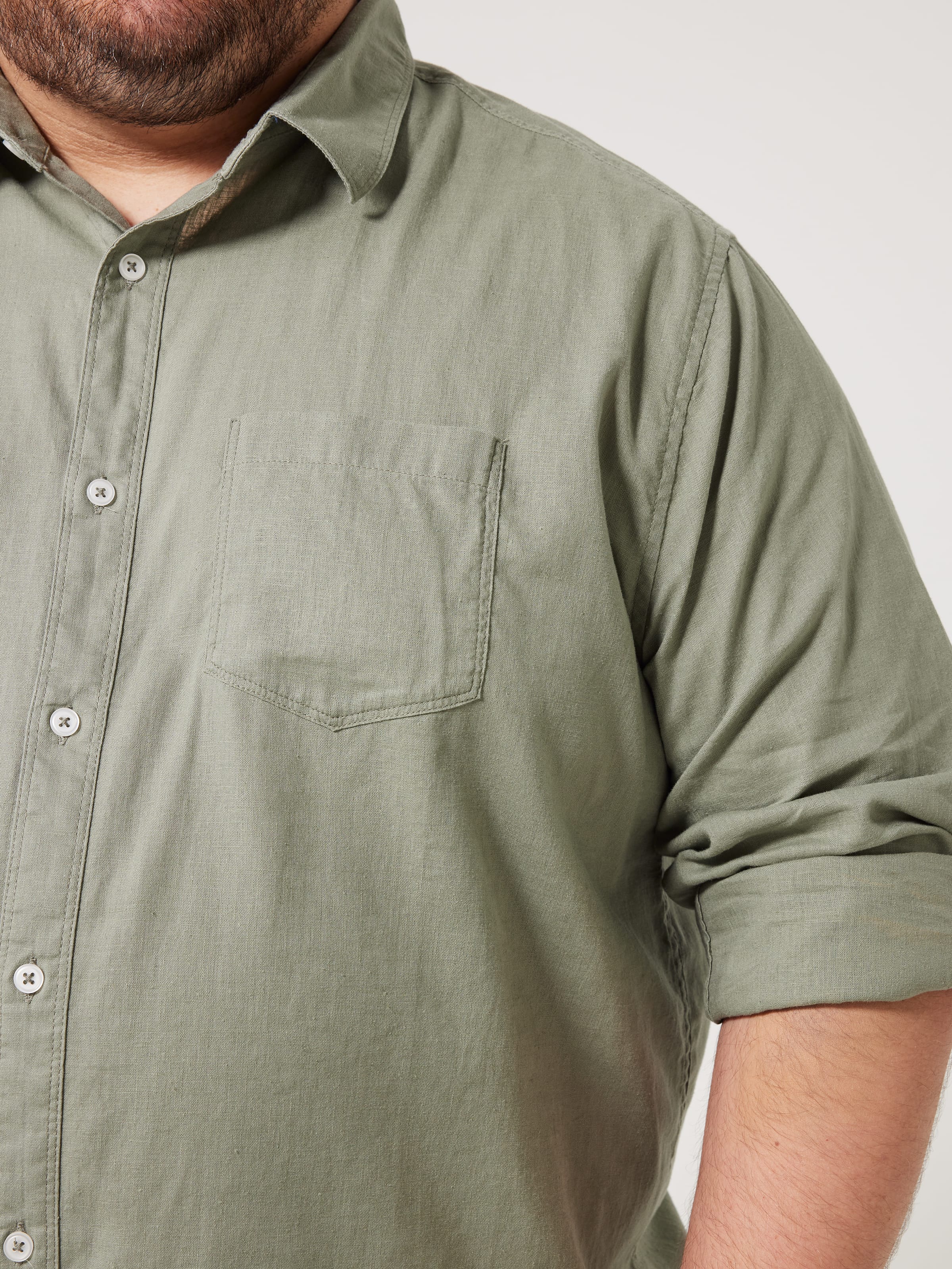 Extended Long Sleeve Linen Blend Plain Shirt