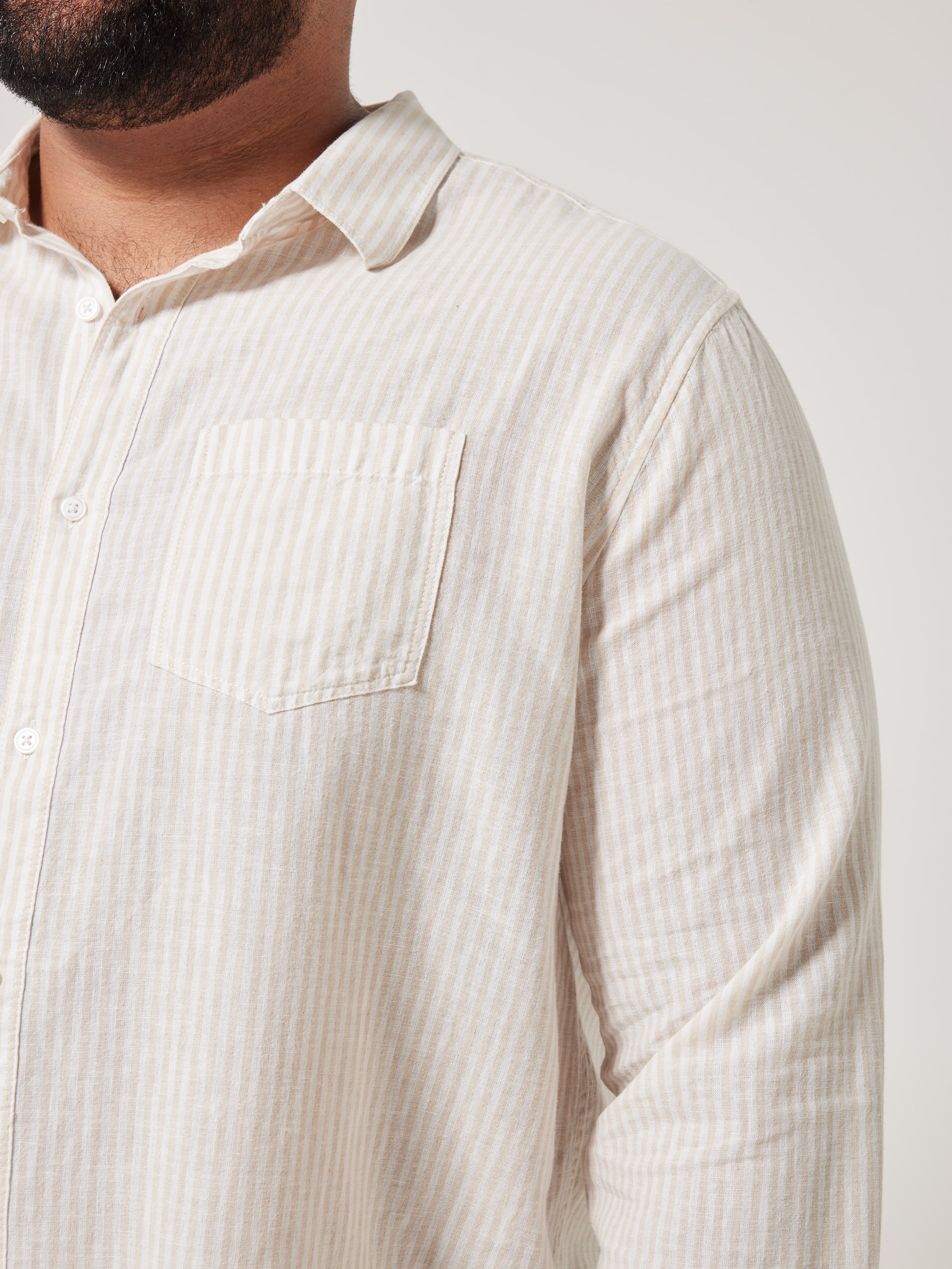 Extended Long Sleeve Linen Blend Stripe Shirt