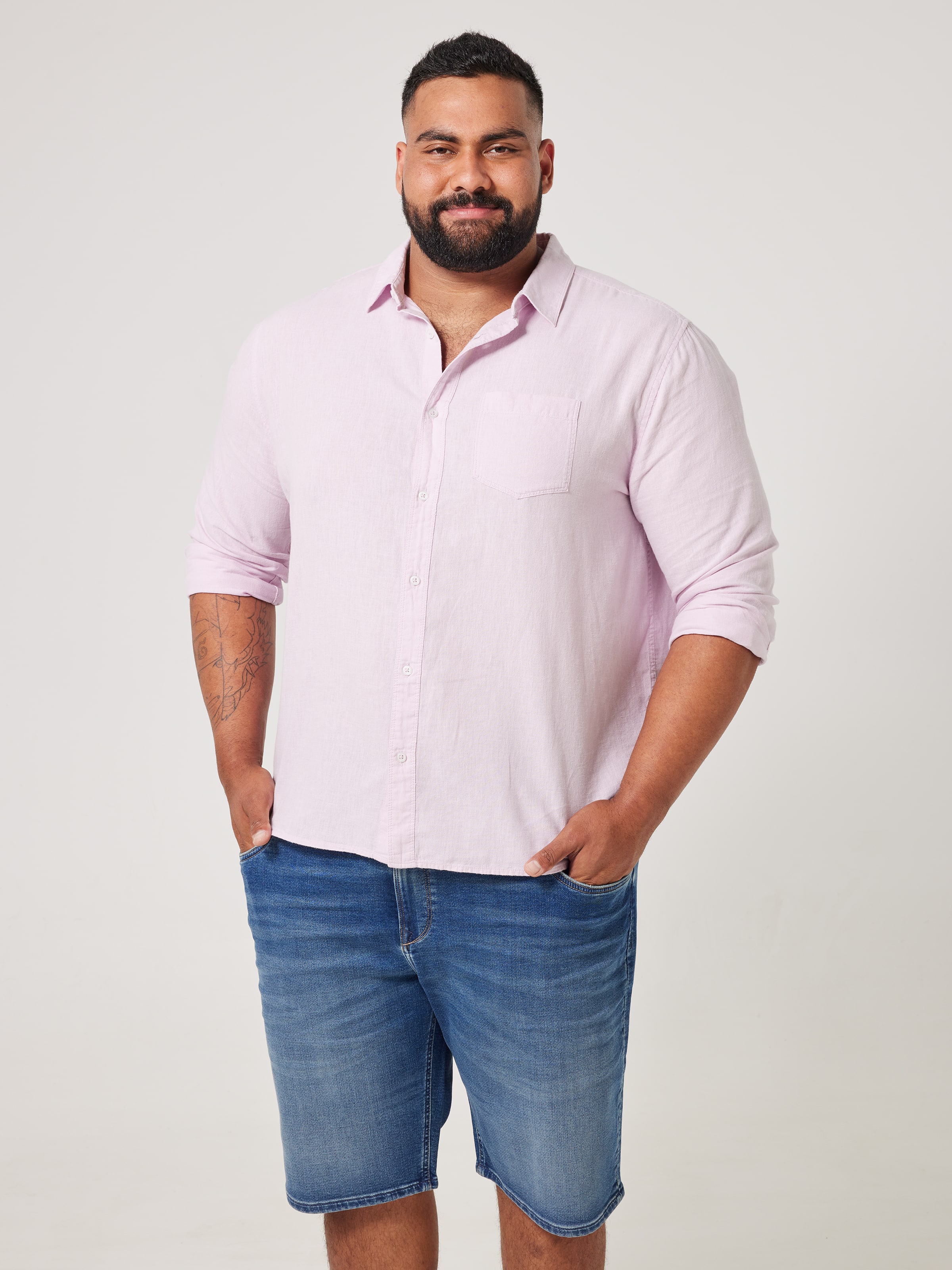 Extended Long Sleeve Linen Blend Plain Shirt
