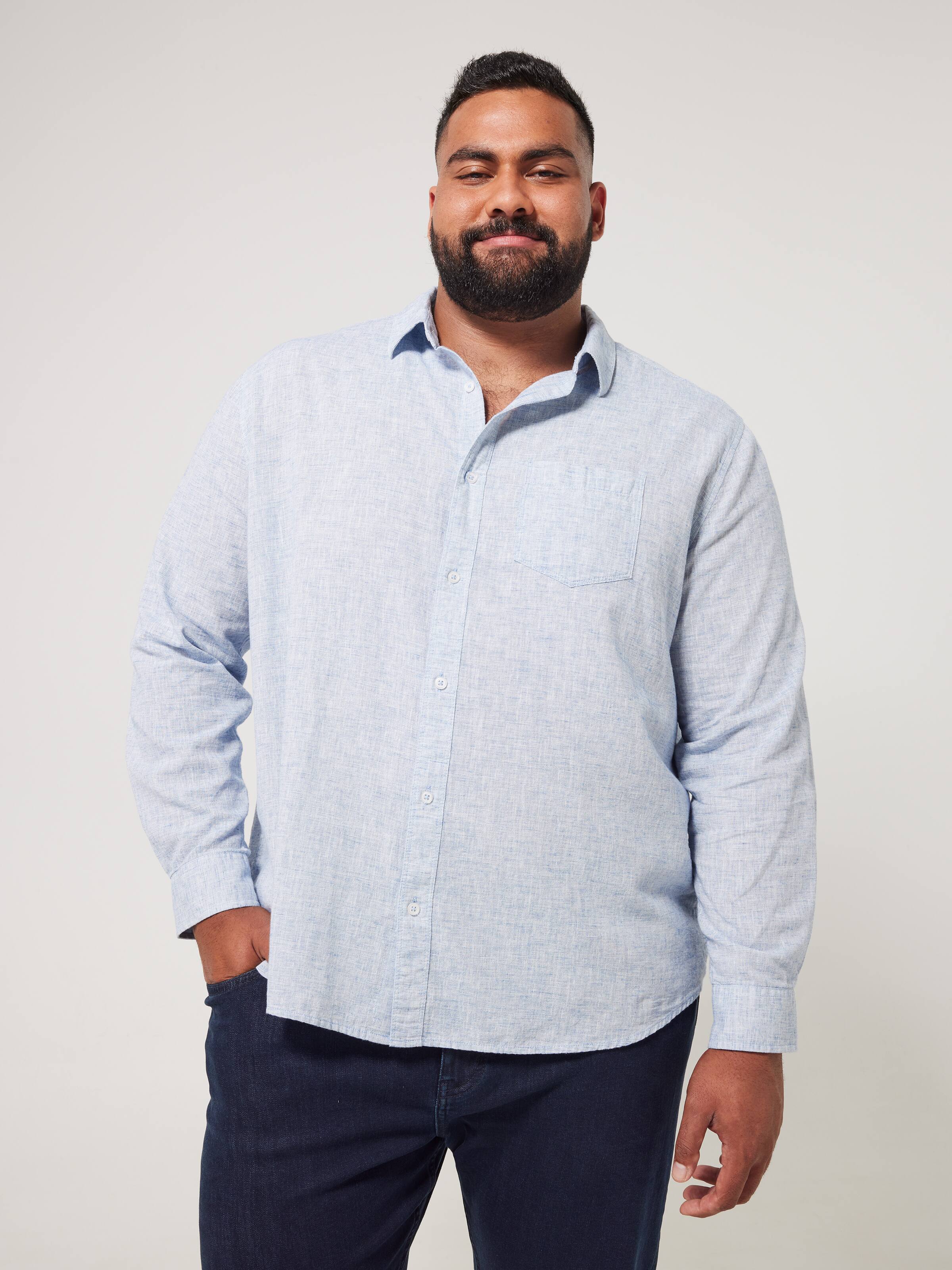 Extended Long Sleeve Linen Blend Texture Shirt