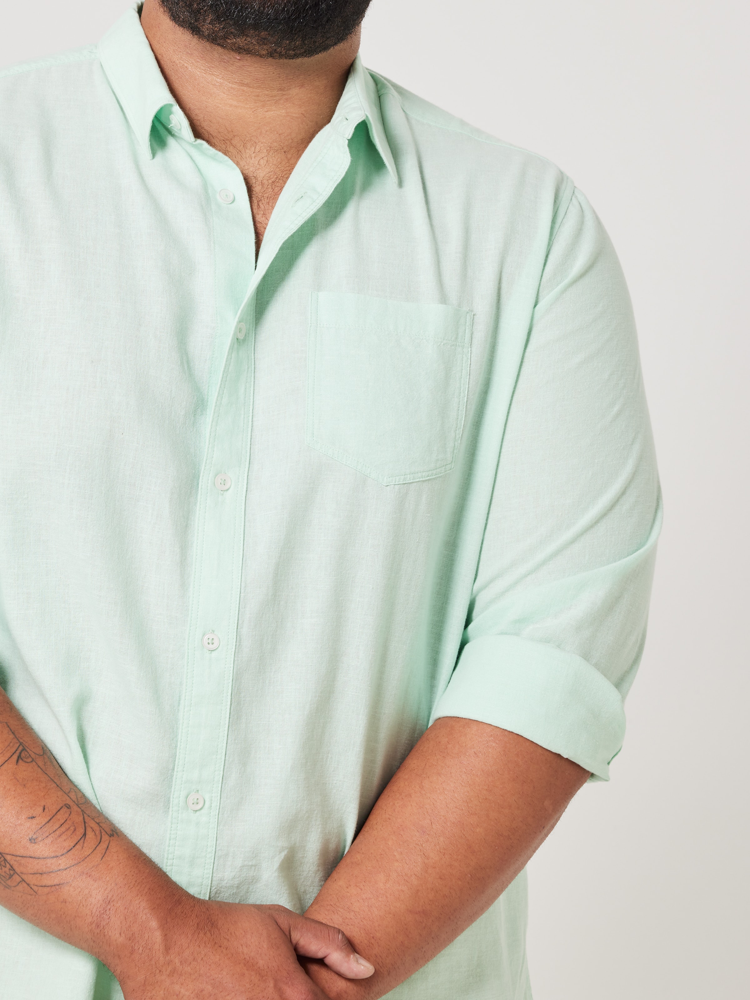 Extended Linen Blend Plain Shirt