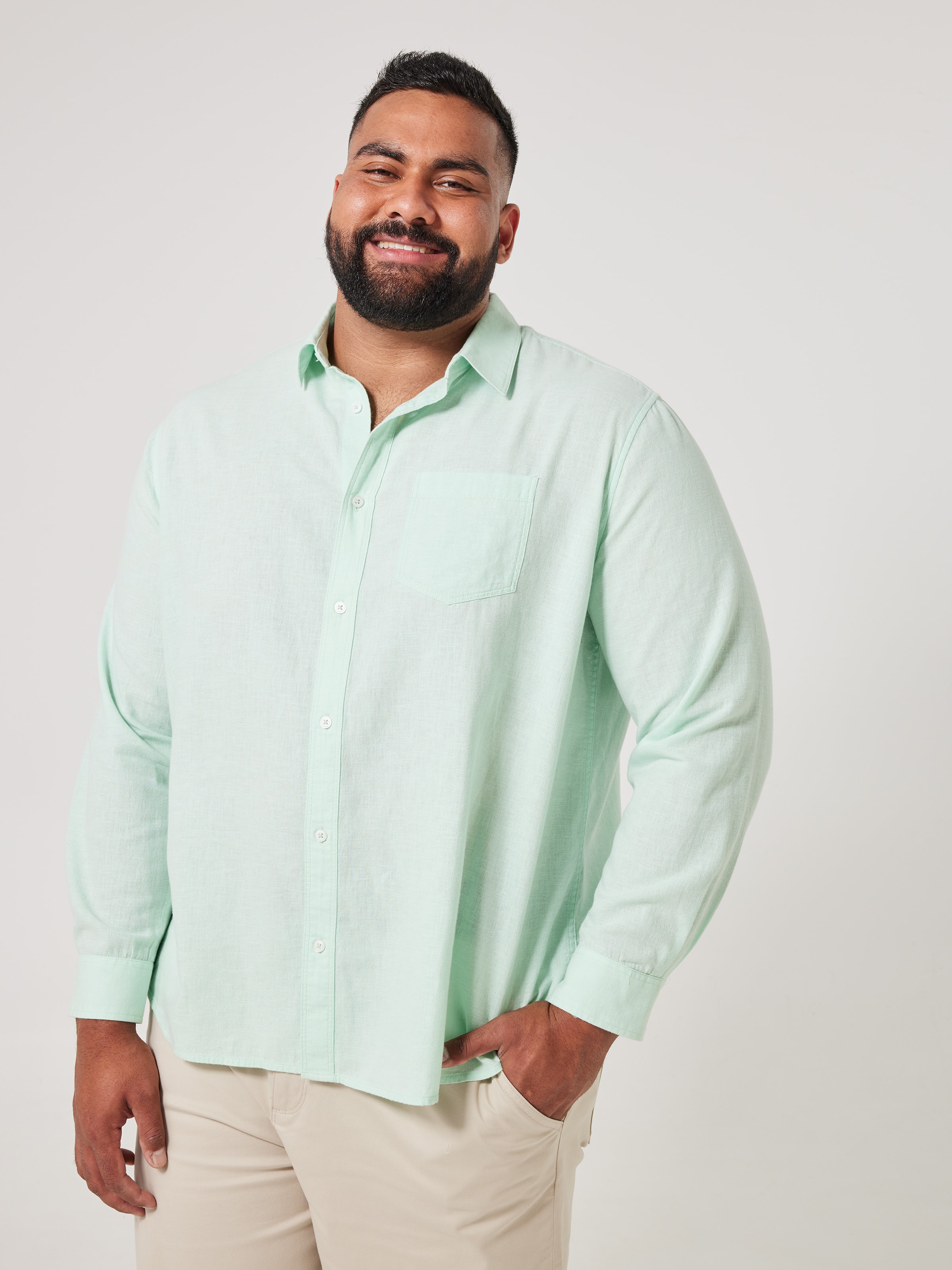 Extended Linen Blend Plain Shirt