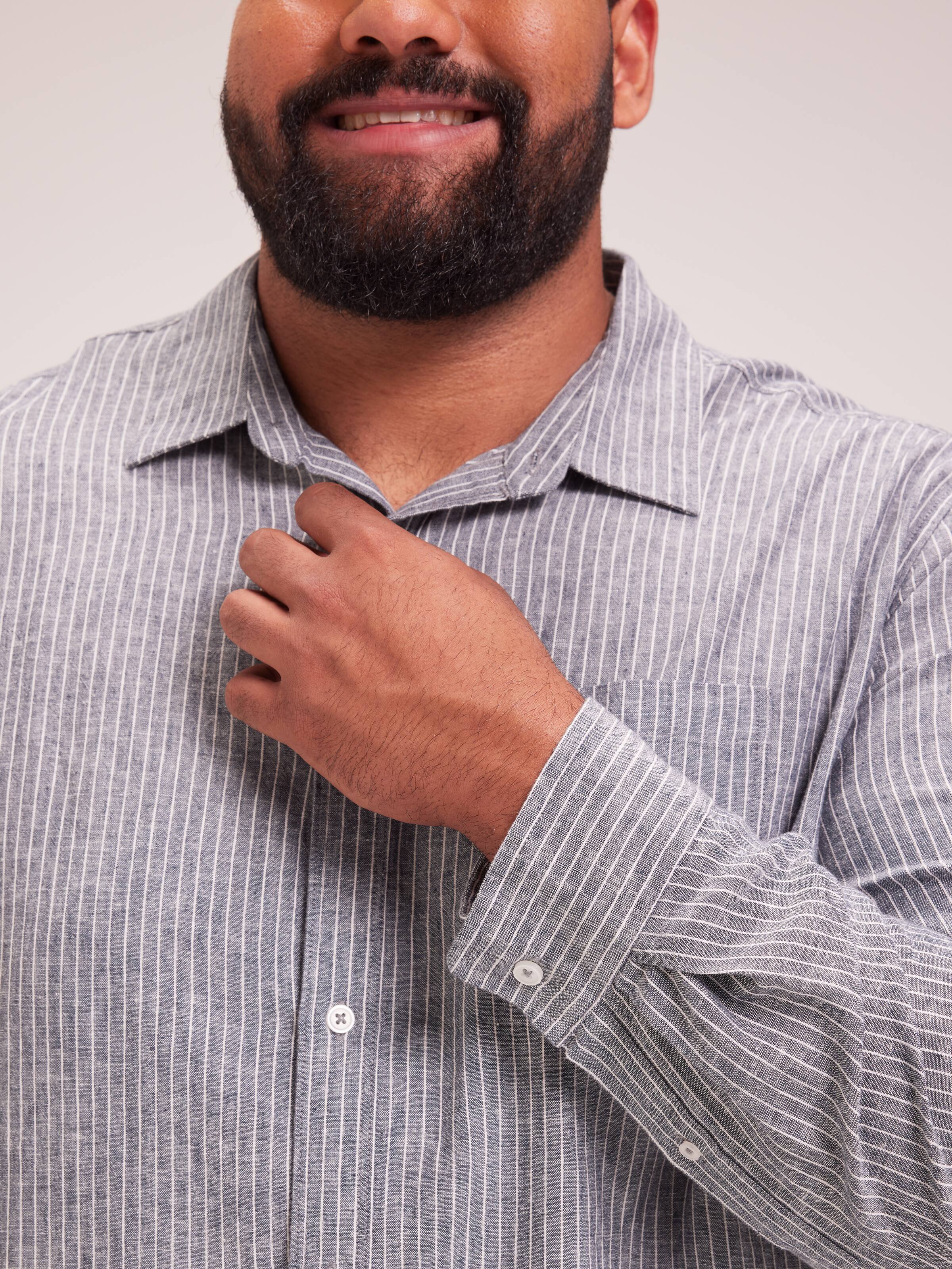 Extended Long Sleeve Linen Blend Stripe Shirt