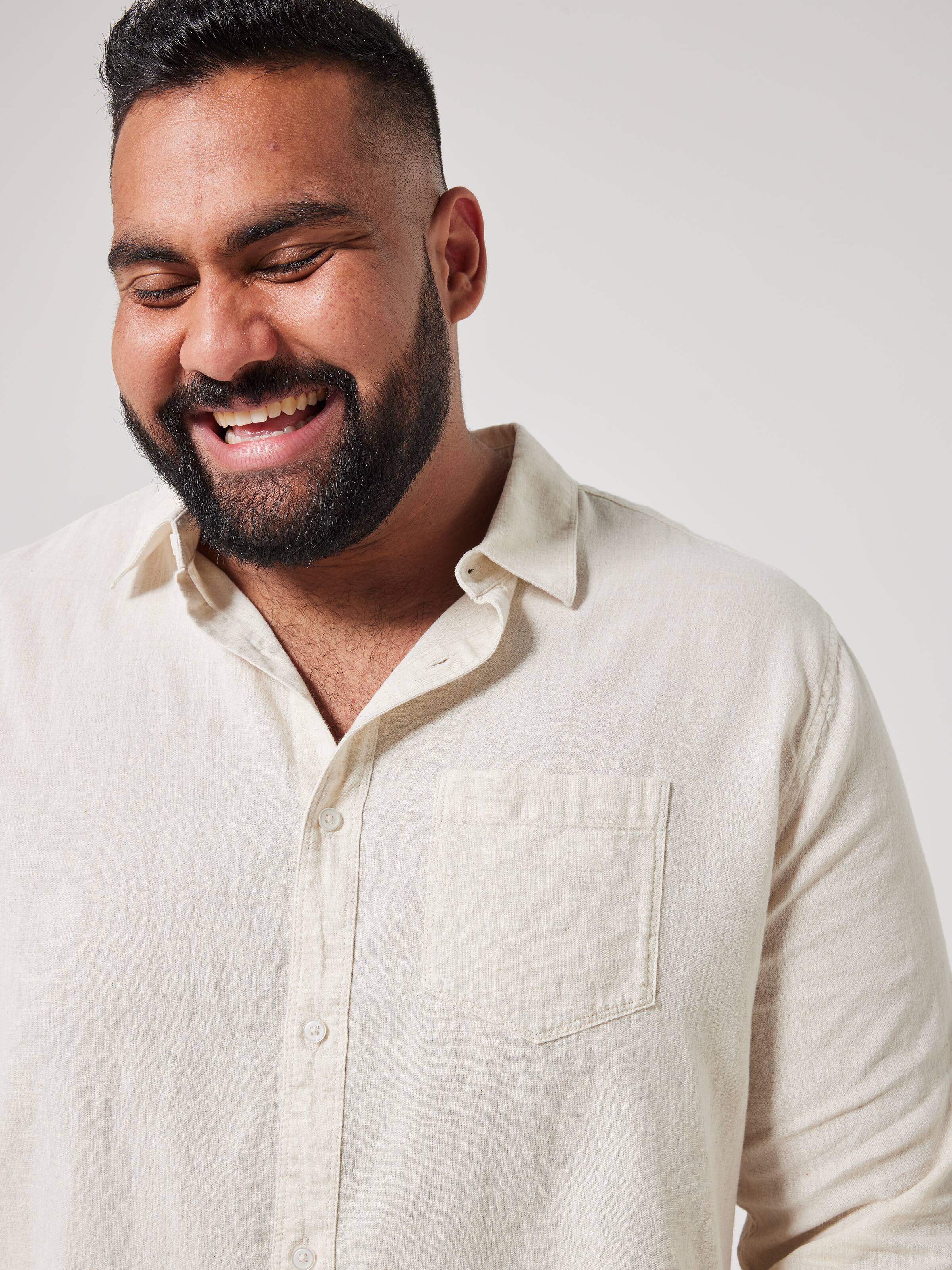 Extended Linen Blend Plain Shirt