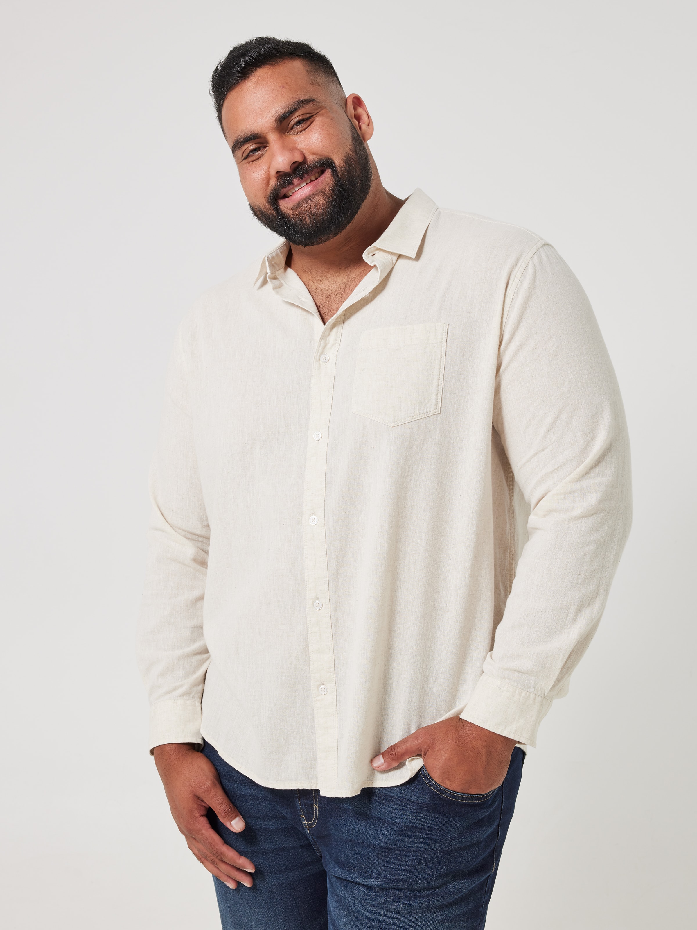 Extended Linen Blend Plain Shirt