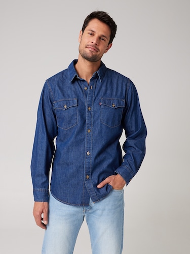 Relaxed Fit Western Shirt In Indigo Rinse                                                                                       