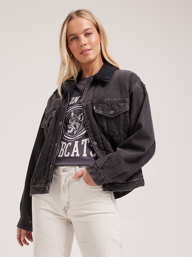 90'S Sherpa Trucker In Black Worn In                                                                                            
