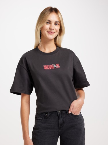 Team 47 Boxy Slouch Tee In Worn Black                                                                                           