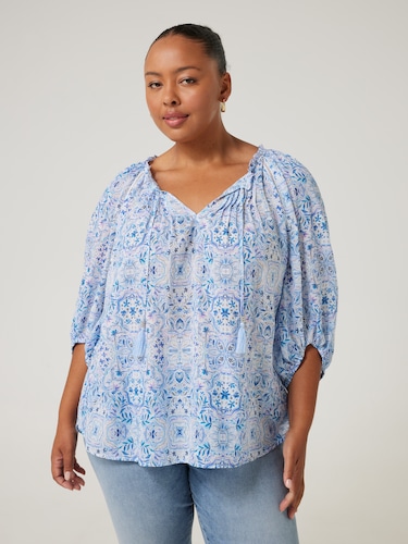 Curve Jasmine 3/4 Sleeve Pintuck Blouse                                                                                         