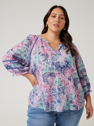 Curve Poppy 3/4 Sleeve Blouse                                                                                                   