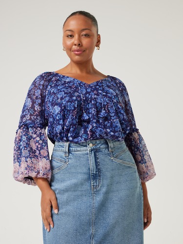 Curve Angelina Spliced Sleeve Blouse                                                                                            