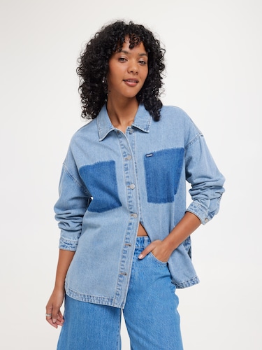 Denim Shacket In Shadow Blue                                                                                                    