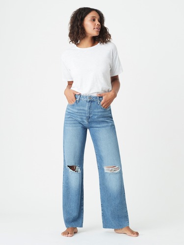 Sunday High Rise Super Wide Leg In Mid Ripped Organic Blue                                                                      