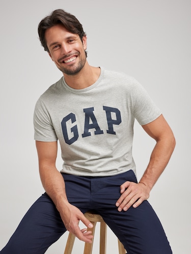 Navy Logo Tee In Heather Grey                                                                                                   